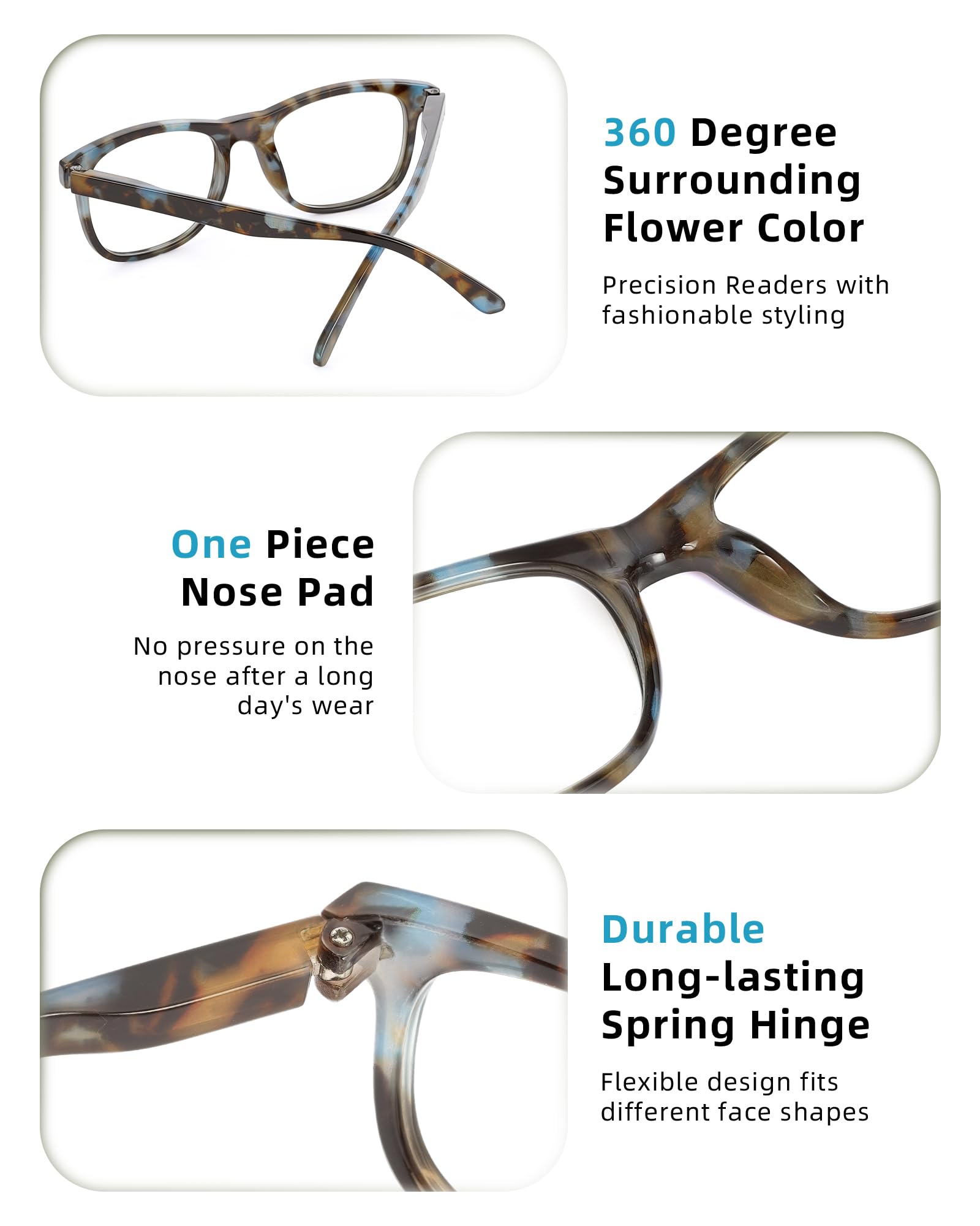 JOLISU Reading Glasses For Women - 5 Pack Stylish Readers For Womens Men Spring Hinge Eyeglasses -Blue Light Blocking Protection Frame (0.50)