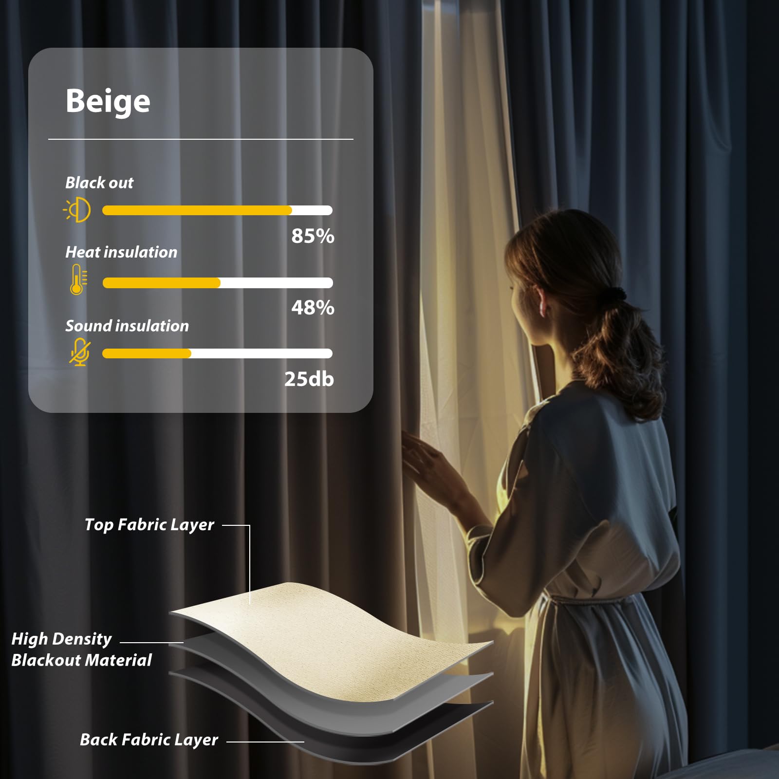 Room Divider Blackout Curtains Flexible Sliding Tracks Sets Ceiling Mounted Rod Window Curtain Privacy Separation for Bedroom Living Rooms,1 Panel Beige Drape and Black Track Set-W108xH72 in