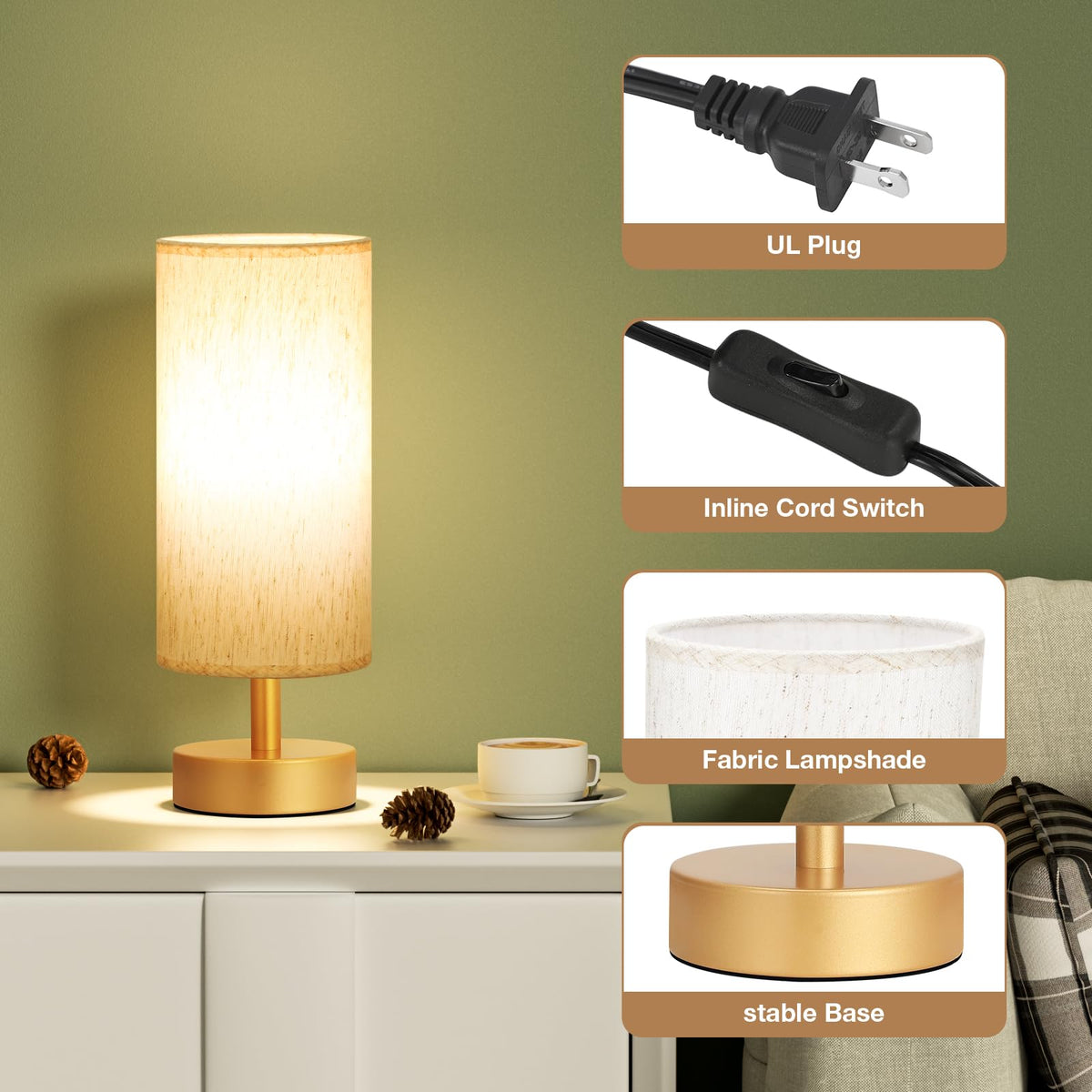 PartageiZ Small Table Lamp for Bedroom Set of 2 - Bedside Lamps for Night Stands, Minimalist Nightstand Light Lamp, Desk Lamps for Reading Room, Kids Room, Living Room, Office, Dorm