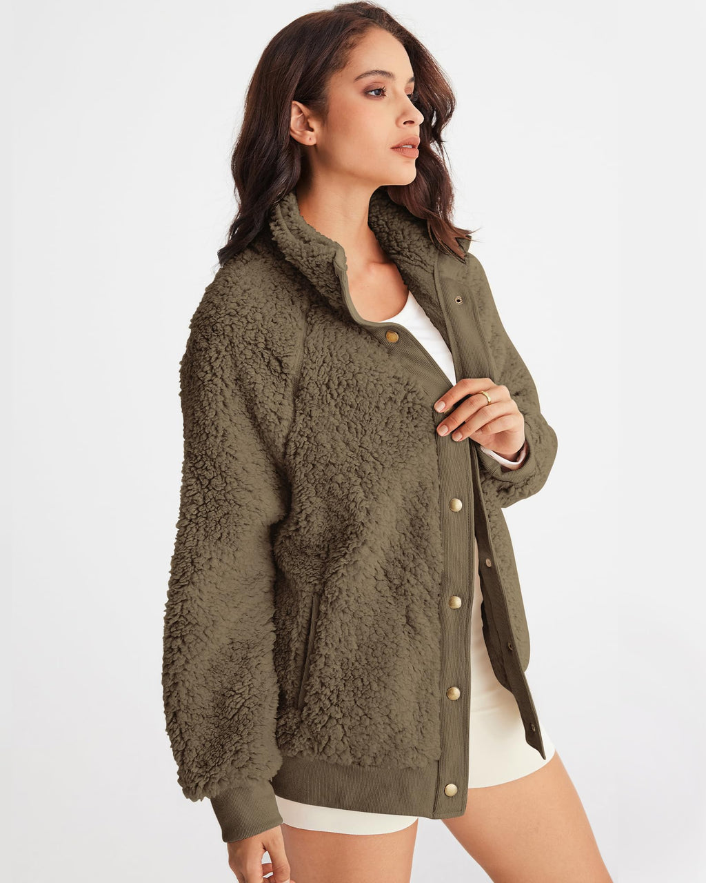 MEROKEETY Womens Fleece Sherpa Jacket Fall Winter Coats 2026 Fuzzy Button Down Warm Outerwear with Pockets