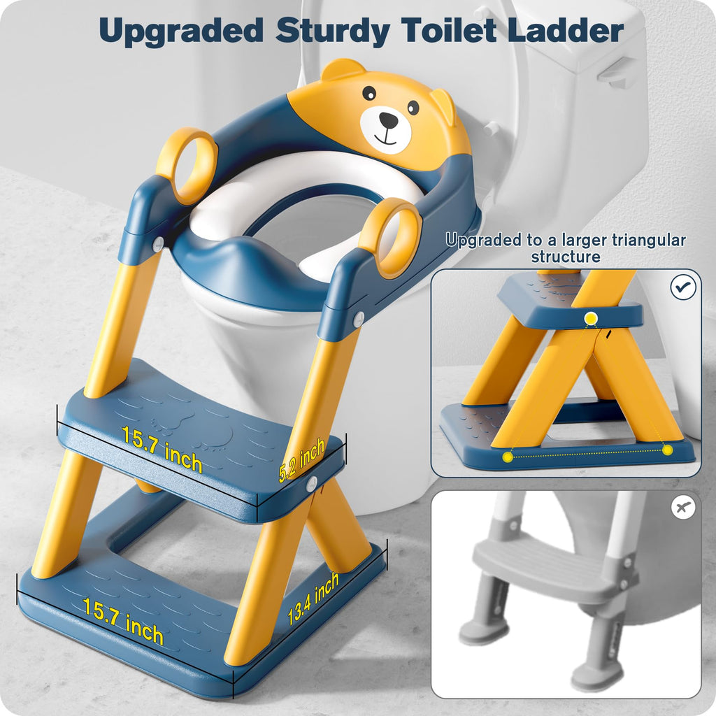 Potty Training Seat, Upgrade Toddler Toilet Seat for Kids Boys Girls, 2 in 1 Potty Training Toilet, Splash Guard Anti-Slip Pad Step Stool(Blue)