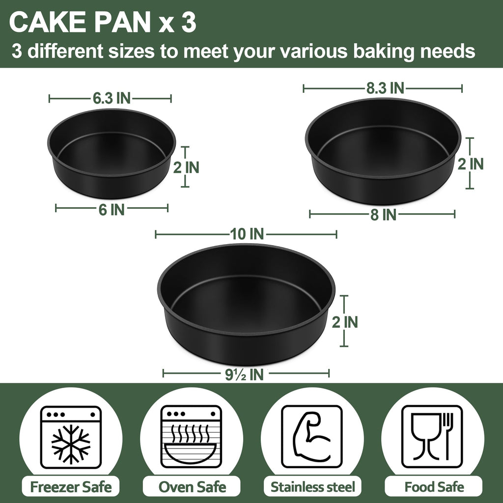E-far 4 Inch Cake Pan Set of 3, Nonstick Stainless Steel Mini Round Cake Pans Tin, Small Size for Baking Smash Cakes/Cheesecake, Stainless Steel Core & Non-toxic Coating, Straight Side & 2 Inch Deep