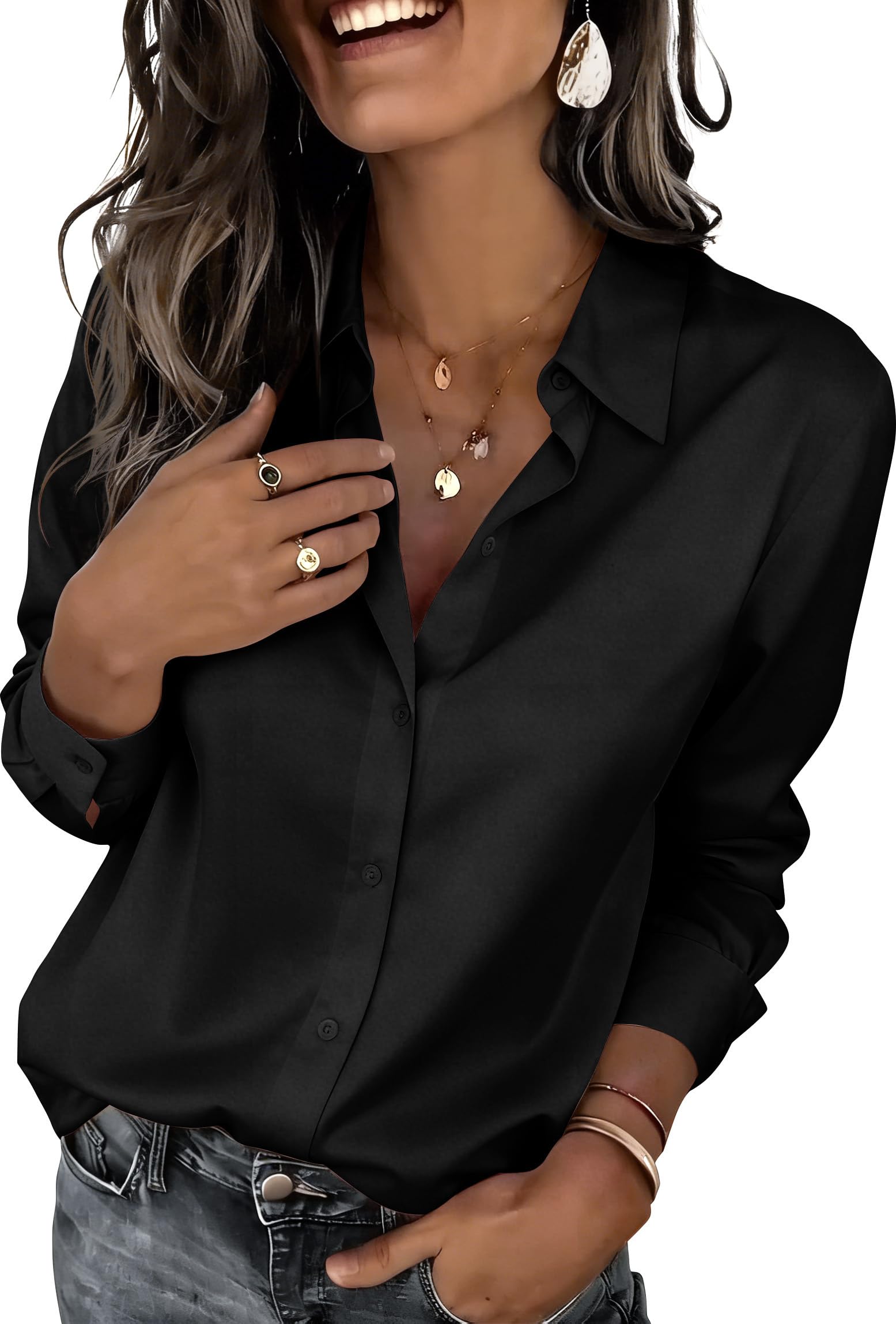 Zeagoo Button Down Shirts for Women Dressy Floral Printed Long Sleeve Blouse Business Casual Work Tops