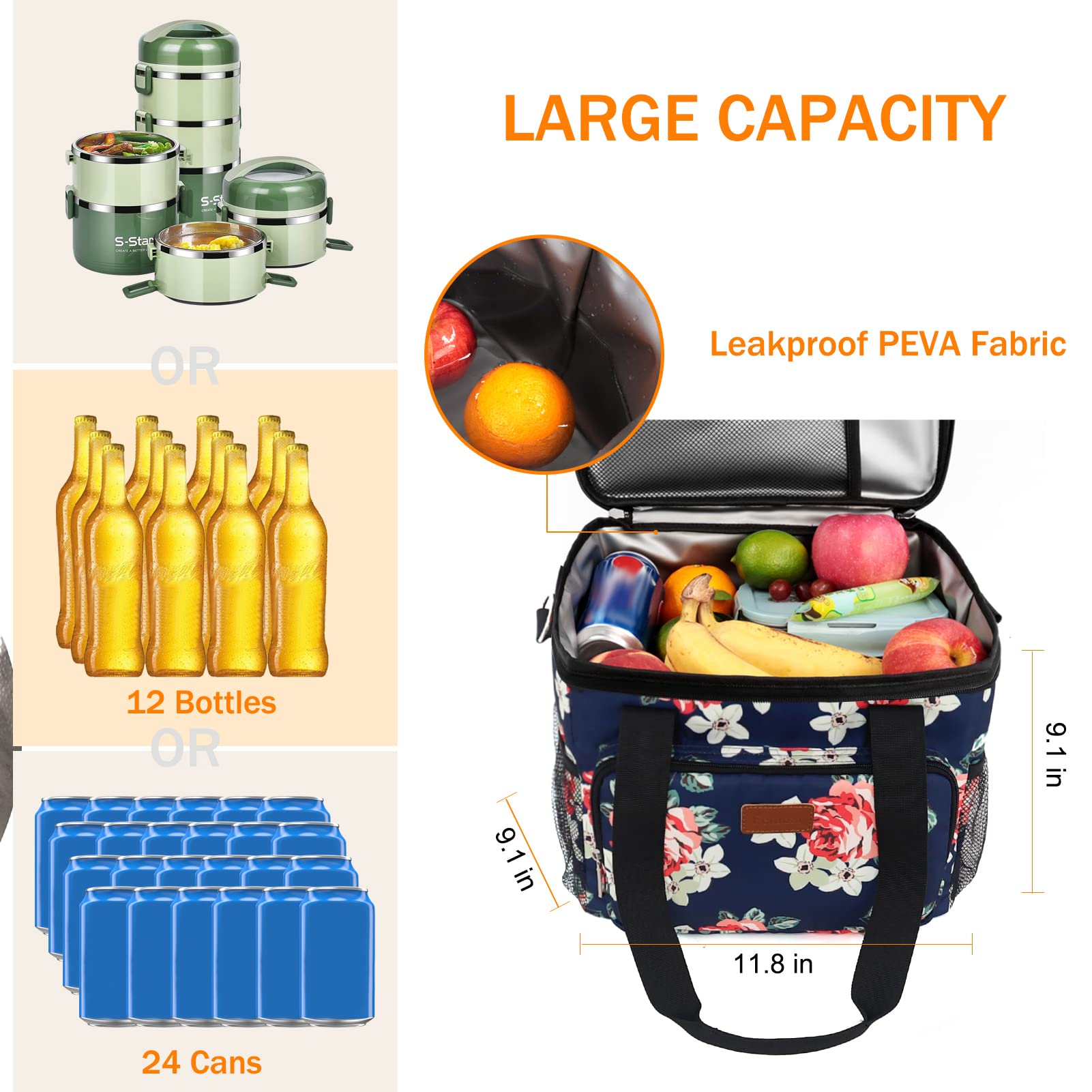 Femuar Lunch Bags for Women/Men, Insulated Lunch Bag for Work Office Picnic - Large Lunch Cooler Bag Leakproof Lunch Box with Adjustable Shoulder Strap for Adults - Grey (15L)