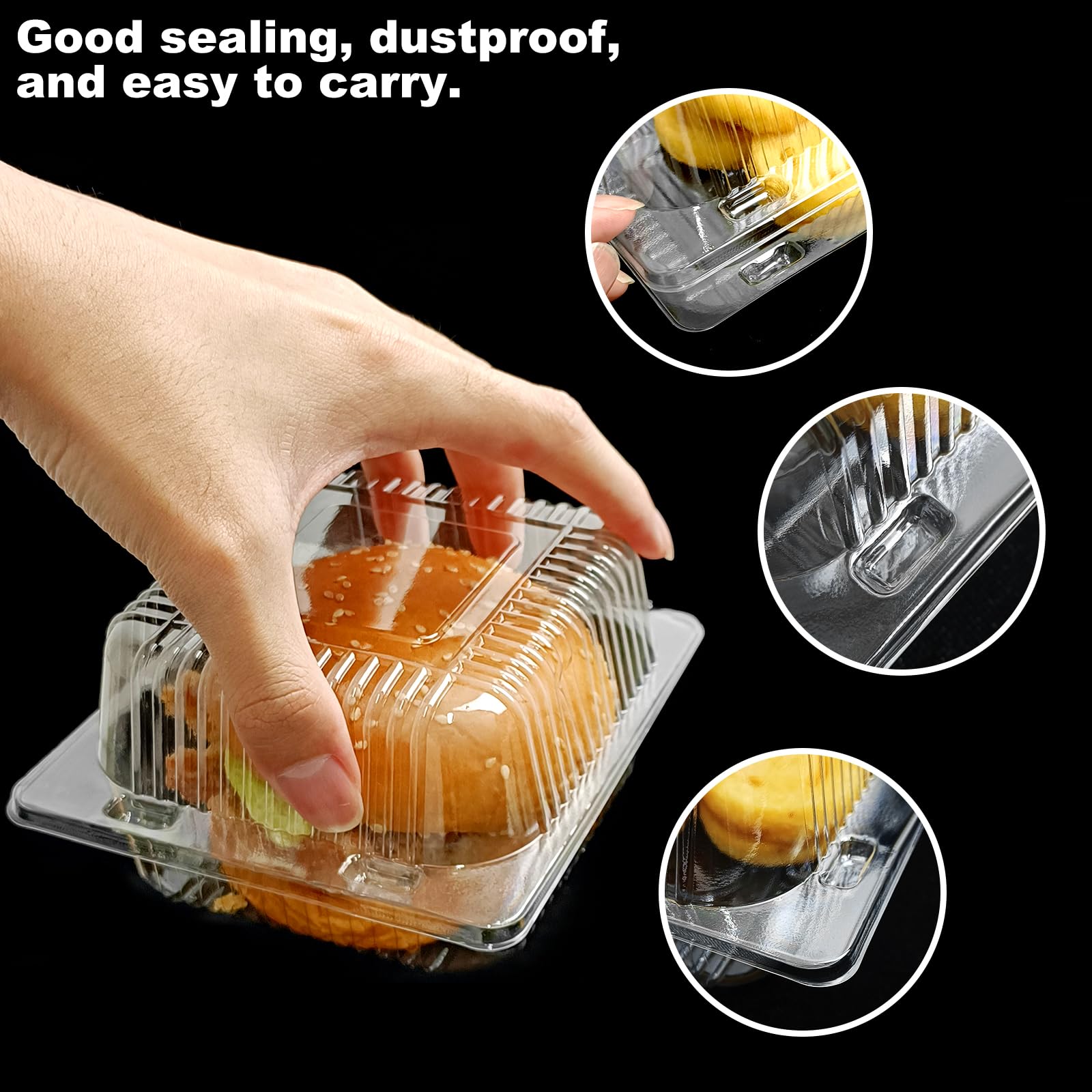 50 Pack 5 x 5 inch Clear Plastic Disposable Clamshell Container,Hinged Take Out Clamshell Dessert Container with Lid Takeout Tray Disposable Food Clamshell Containers for Dessert,Cakes,Sandwiches