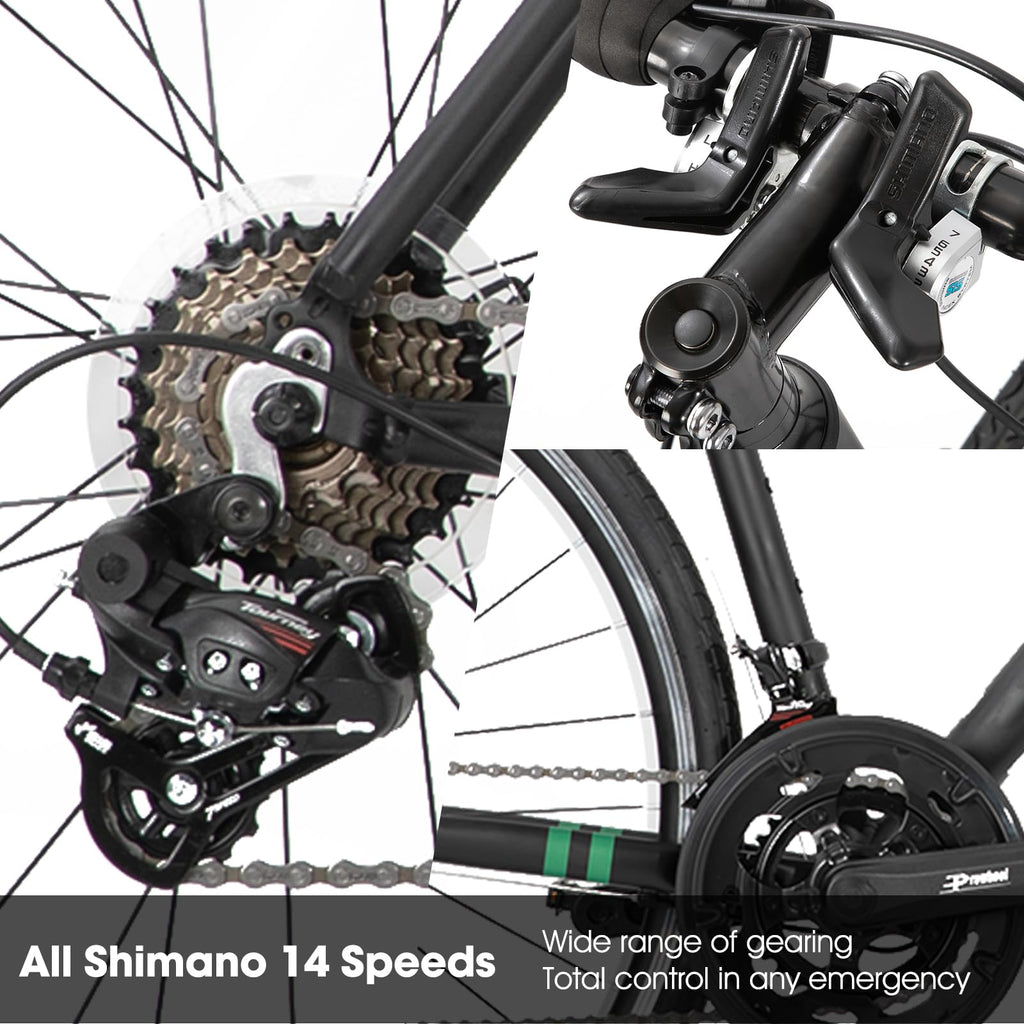 HILAND 700c Road Bike 14 Speed, Aluminum Frame Racing Bike, City Commuter Bicycle for Men Women
