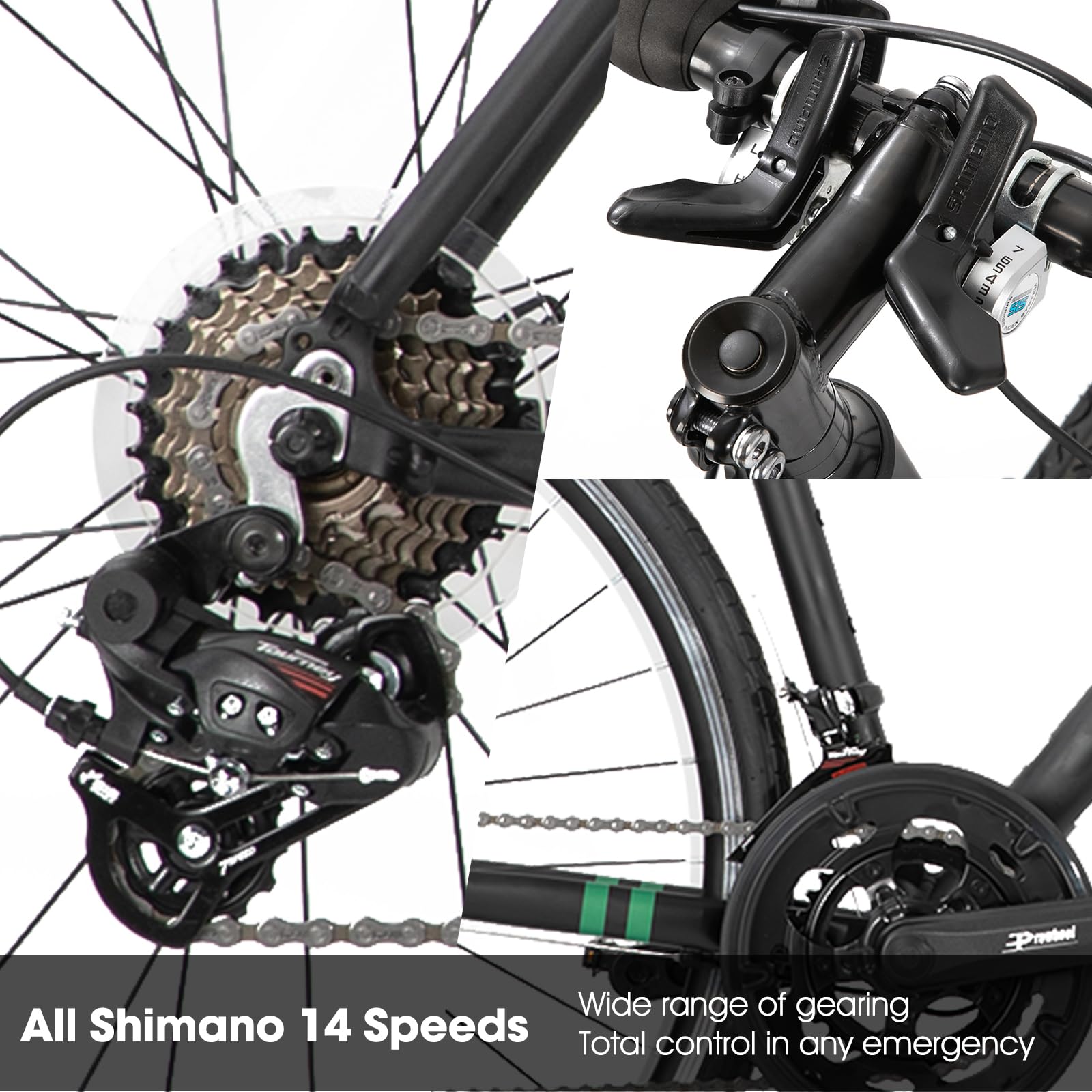 HILAND 700c Road Bike 14 Speed, Aluminum Frame Racing Bike, City Commuter Bicycle for Men Women