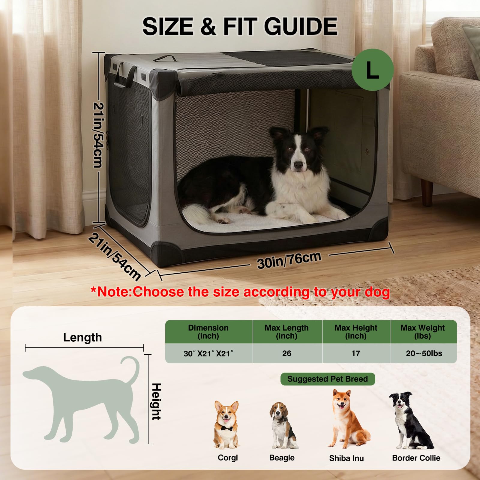 Veraste 24" L x 17" W x 17" H Collapsible Travel Dog Crate, Portable Soft Dog Kennel for Small Medium Pets up to 30 lbs, 4-Door Foldable Travel Crate with Durable Mesh & Storage Bag, Black
