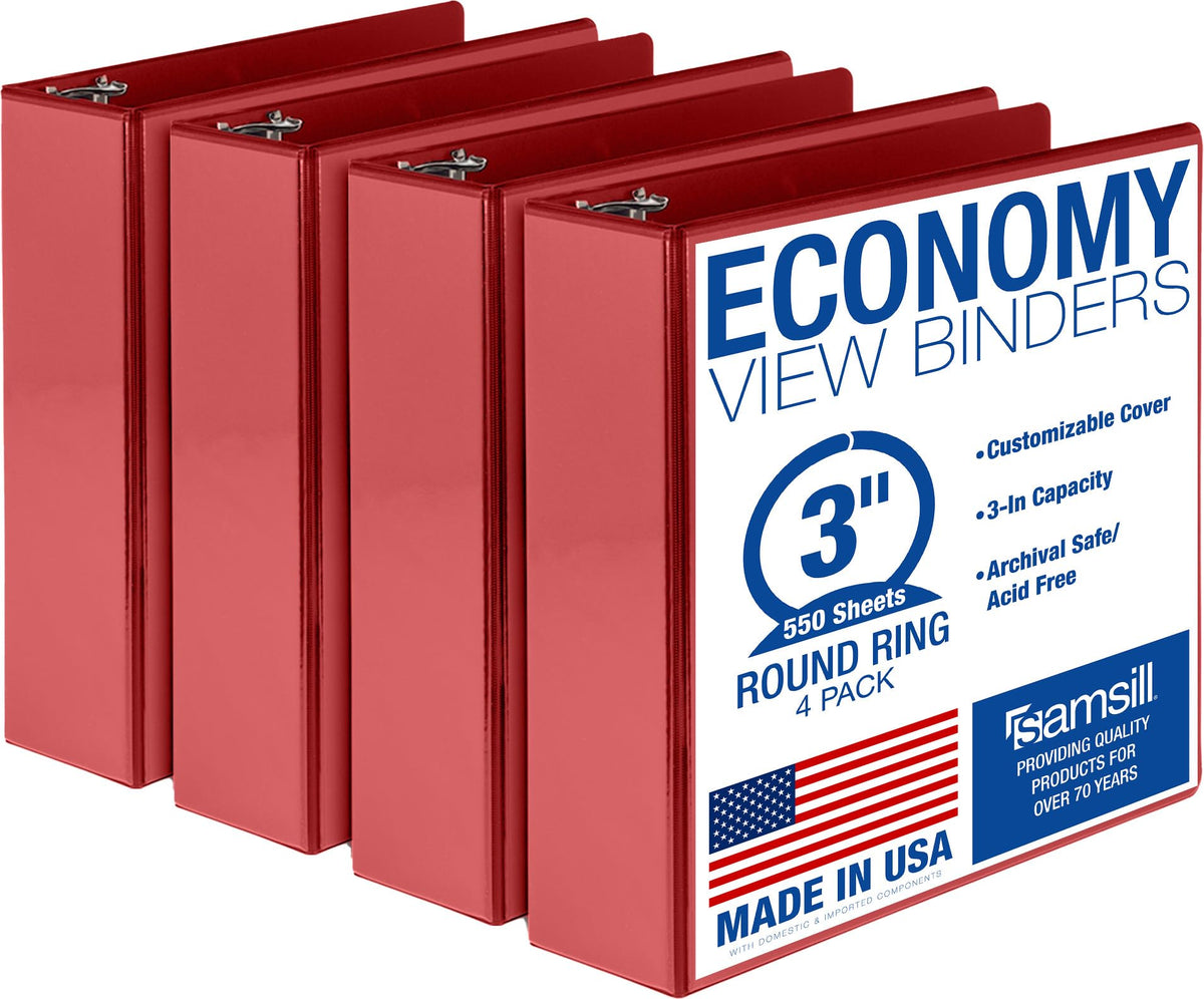 Samsill 1 Inch 3 Ring Binders, Economy Round Ring, Clear View Cover, 200 Sheet Capacity - for School, Home, Office - Blue, 4 Pack