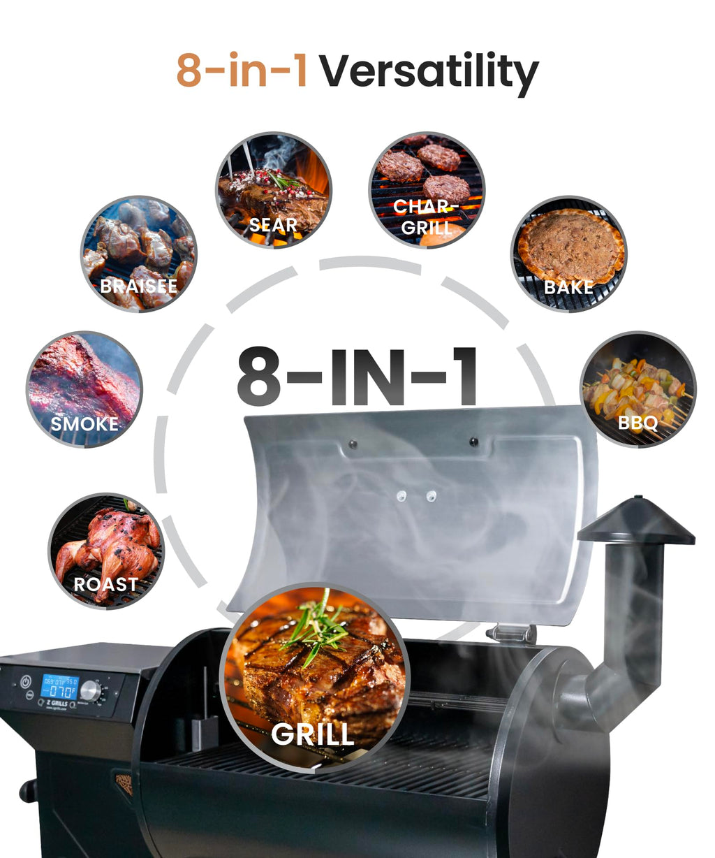 Z GRILLS ZPG-200APro Portable Tabletop Wood Pellet Grill and Smoker, Digital Control, 8 in 1 BBQ Grill for Outdoor Kitchen, Backyard, 202 Sq Inches of Cooking (Black)