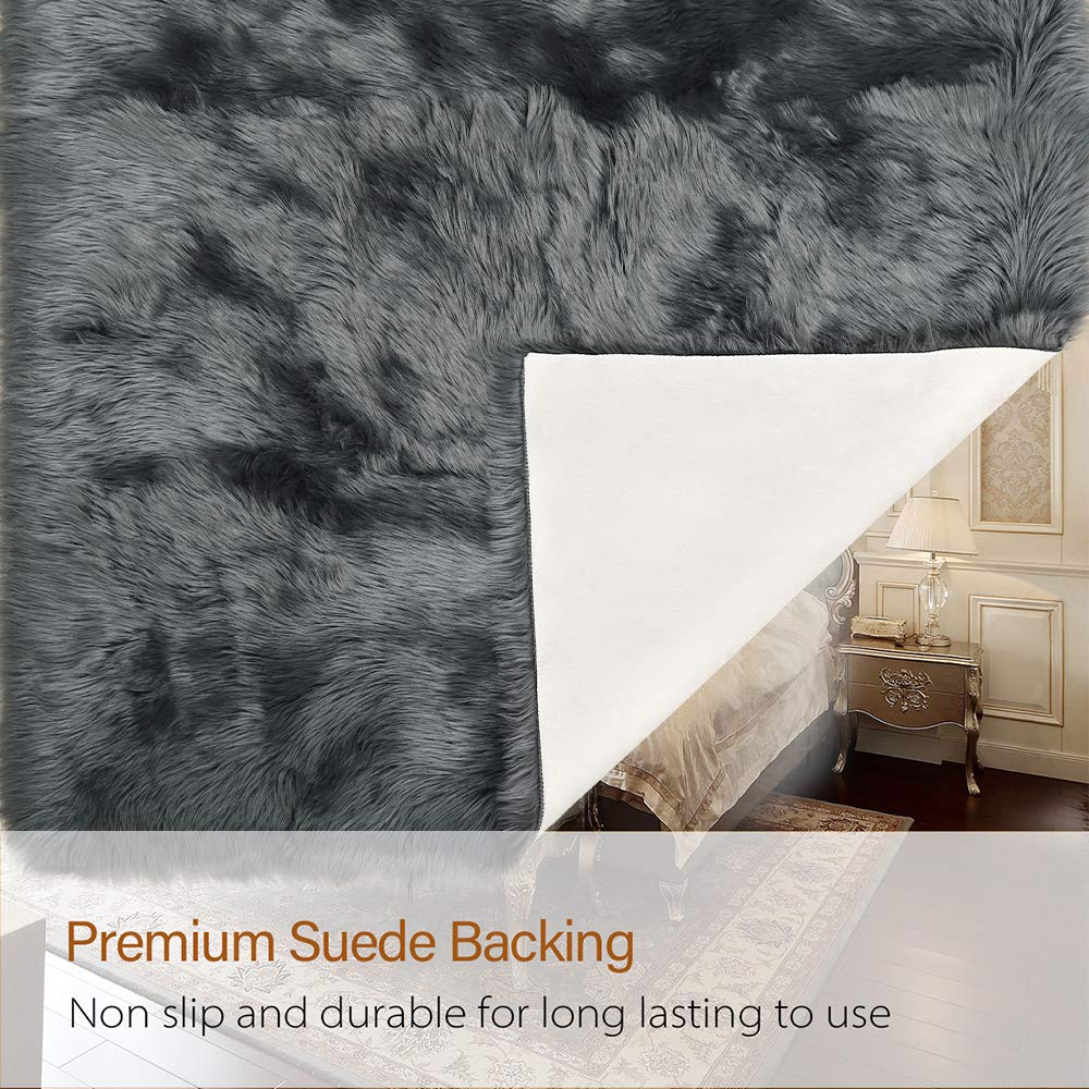 LOCHAS Soft Fluffy Faux Fur Rugs for Bedroom Bedside Rug 2x3 Feet, Washable, Furry Sheepskin Area Rug for Living Room Girls Room, Luxury Shag Carpet Home Decor, Beige