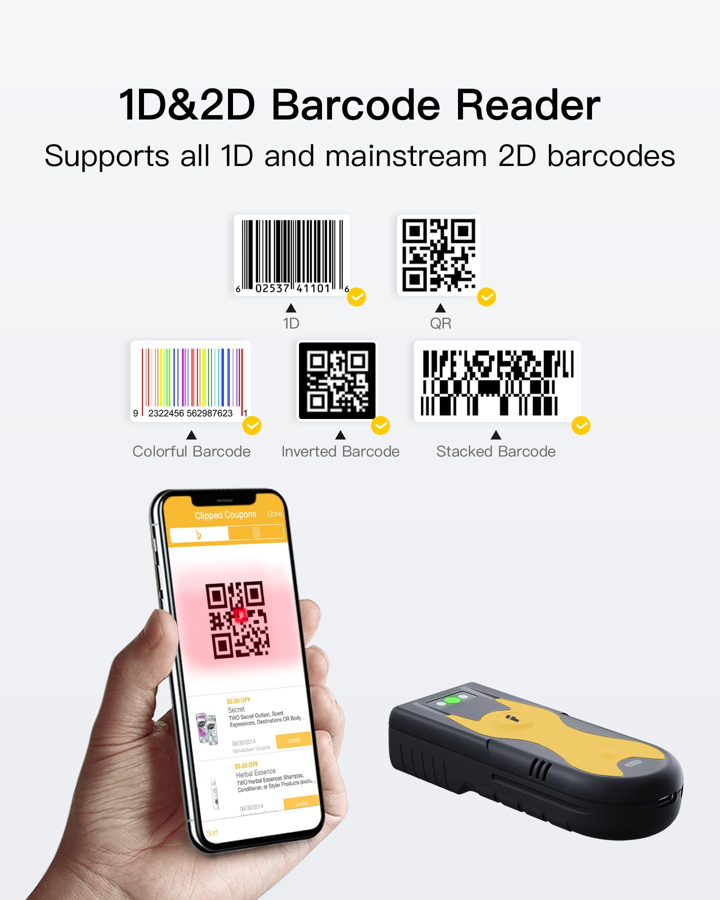 Inateck Bluetooth Scanner 1D Barcode Scanner 2.4Ghz USB Adapter, Screen Scanning, Exclusive Shortcuts, BCST-43