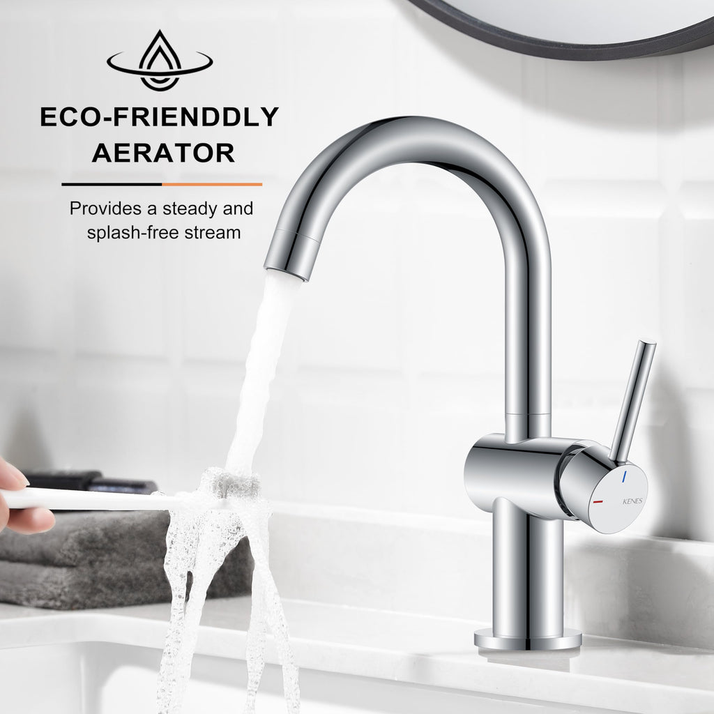 KENES Black and Gold Single Handle Bathroom Sink Faucet, Modern Prep Wet Bar Sink Faucet with Drain Assembly & Deck Plate, Vanity Faucets for Farmhouse RV Camper Utility, KE-9005B-BG