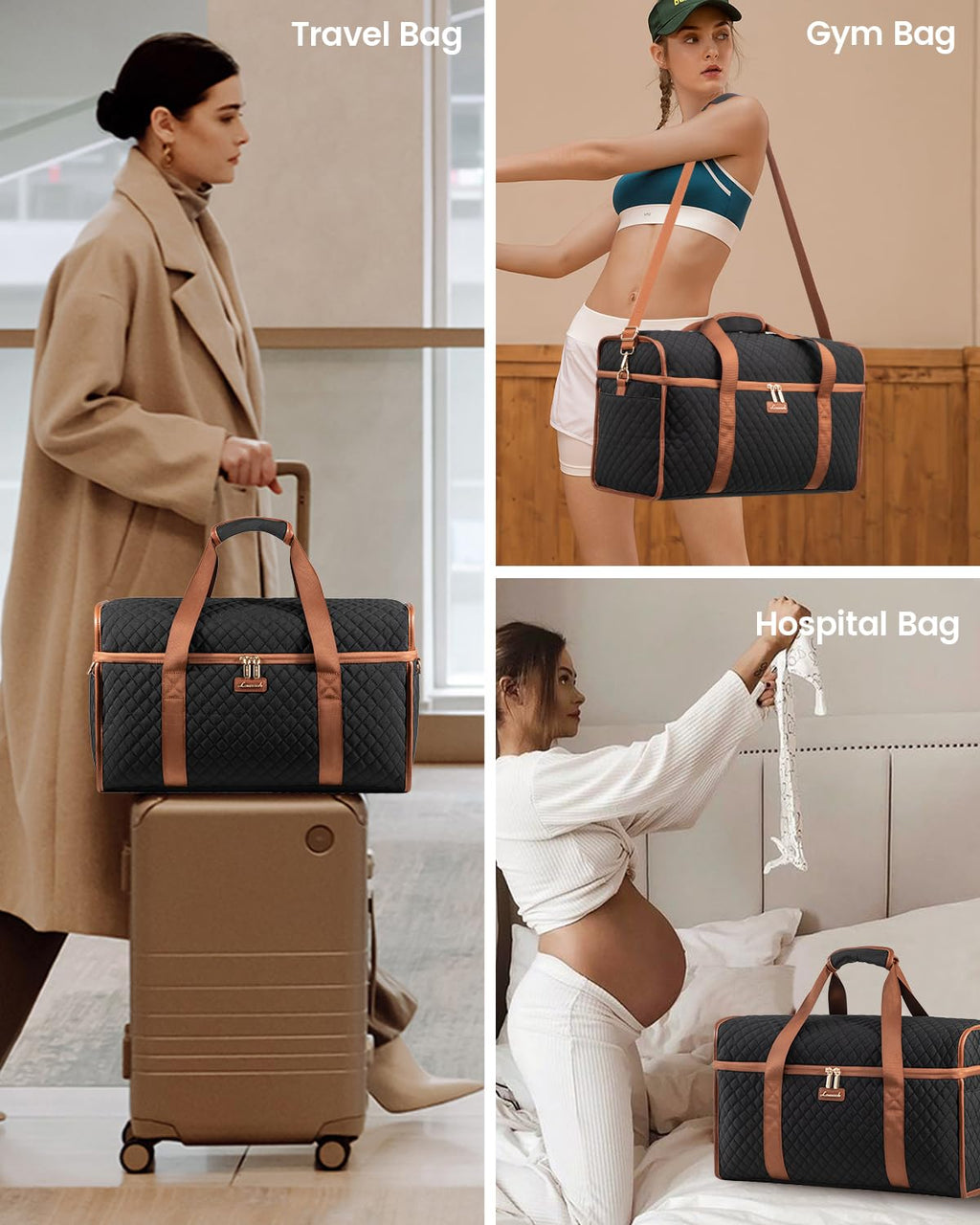 LOVEVOOK Travel Duffle Bag - Weekender & Overnight Bag with Toiletry & Wet Pocket, Carry-On Size, 3pc Set