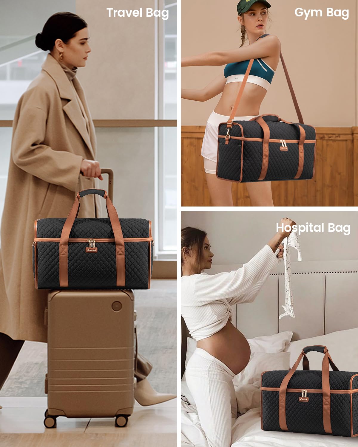 LOVEVOOK Travel Duffle Bag - Weekender & Overnight Bag with Toiletry & Wet Pocket, Carry-On Size, 3pc Set
