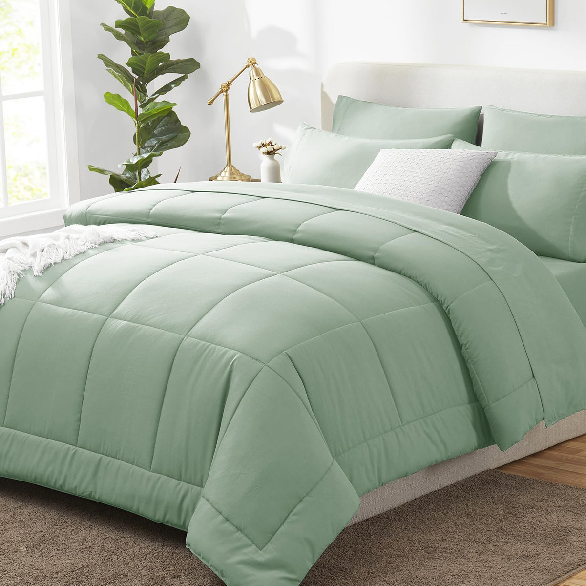 CozyLux Twin XL Comforter Set Baby Blue, 5 Pieces Twin Extra Long Bed in a Bag for College Dorm, All Season Bedding Set with Stitch Quilted Comforter, Flat Sheet, Fitted Sheet, Pillowcases