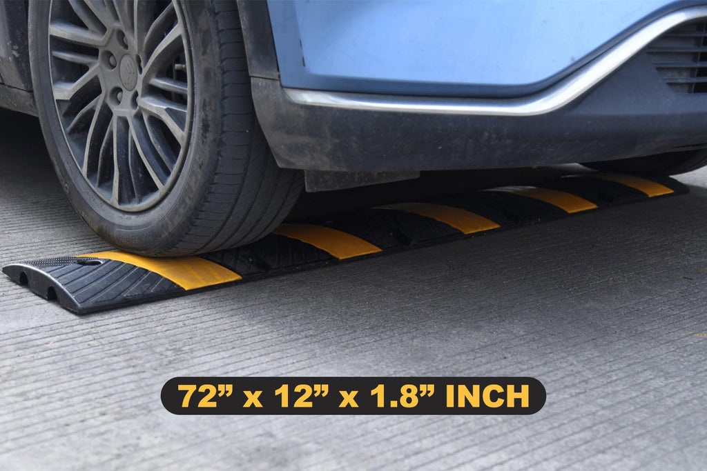 72" x 10" x 2" inch Portable Speed Bump Hump, 6' Feet Durable Collapsible Road Safety Bumps, Vehicles Hump Bumps for Asphalt Concrete Gravel Garage Driveway Roads Parking (72" Curlable Bump)