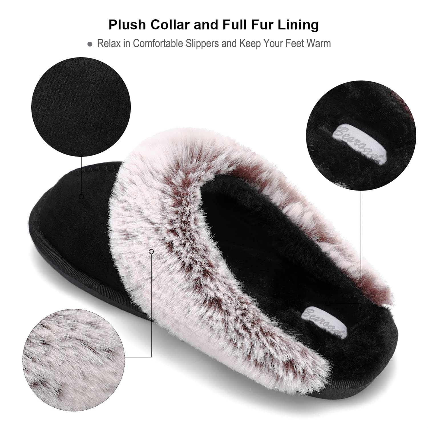 Besroad Winter Fuzzy House Slippers Sandals Plush Faux Fur Fluffy Flats Slippers Warm Slide Shoes for Women