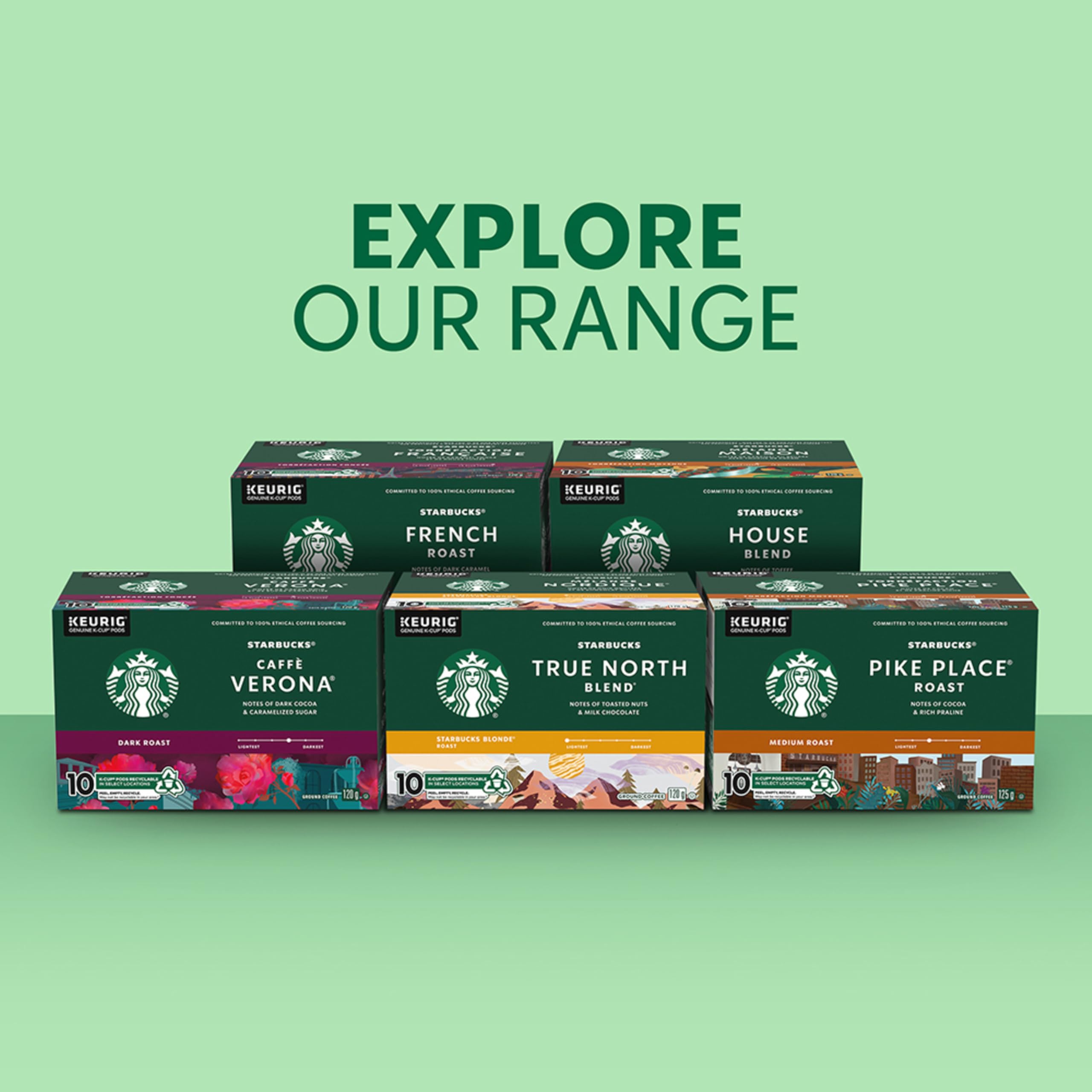 Starbucks Coffee K-Cup Variety Pack, 1 Cinnamon Dolce, 1 Hazelnut, 1 Mocha, 1 Cr�me Brulee, 1 Maple Pecan, 1 Caramel, 10 CT K-Cups, 1 CT