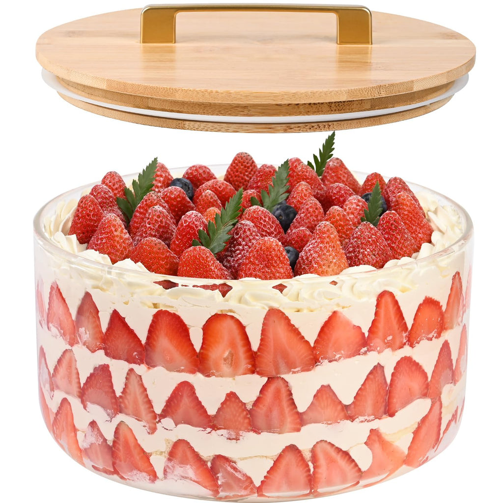 LOVYANXUE 9 inch Large Salad and Trifle Bowl Glass with Lid, 155 oz Versatile Mixing and Serving Dish for Fruit, Laying Ice Cream, Cake, Cupcake, Baking, and Dessert, Microwave Safe