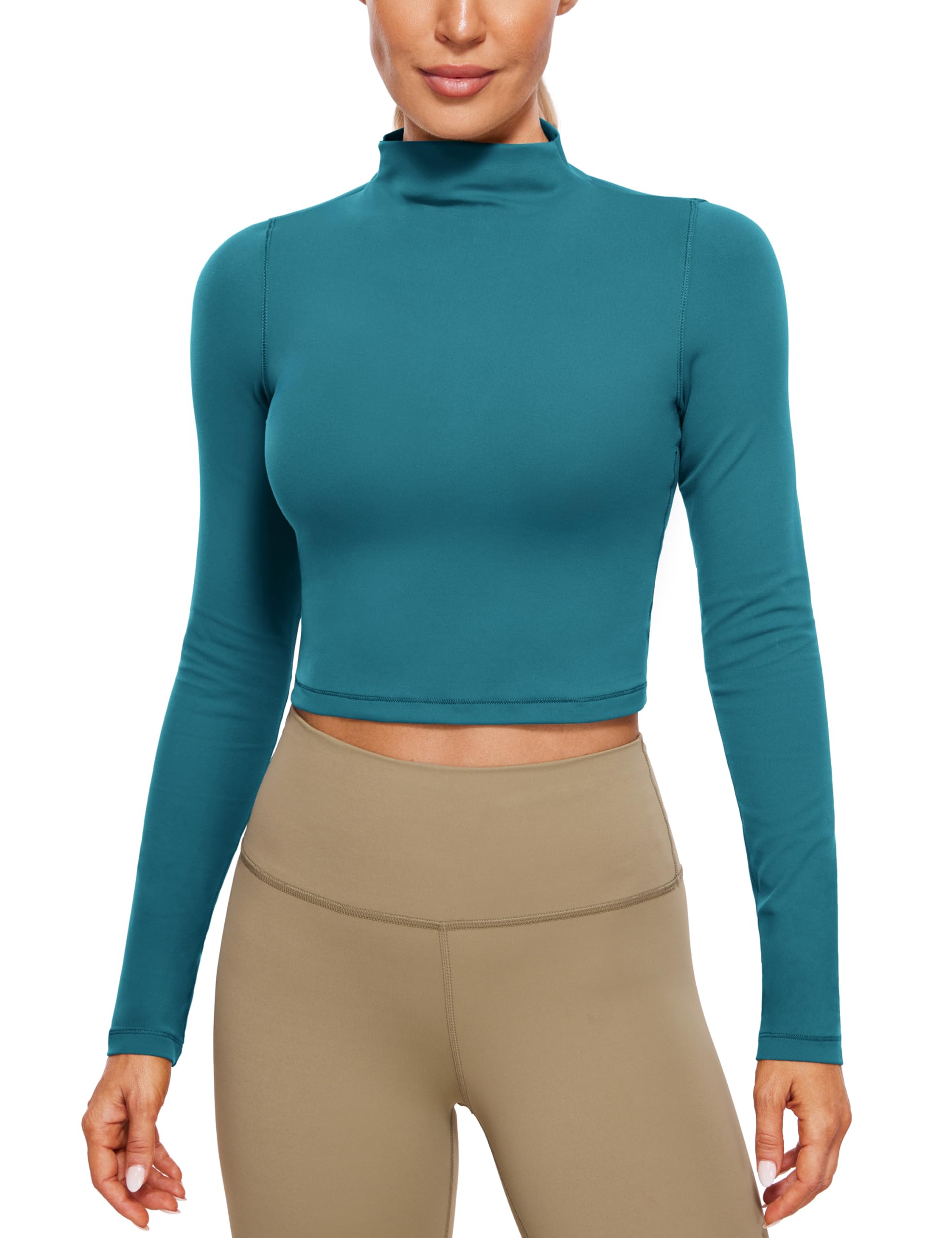CRZ YOGA Butterluxe Mock Neck Long Sleeve Shirts for Women - Workout Casual Tops Turtleneck Crop Slim Fall Base Layer