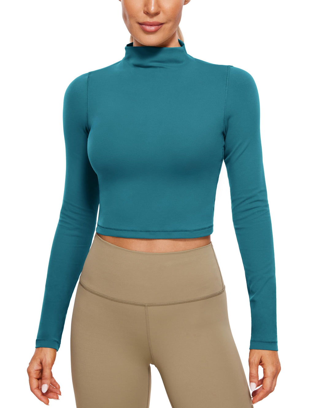 CRZ YOGA Butterluxe Mock Neck Long Sleeve Shirts for Women - Workout Casual Tops Turtleneck Crop Slim Fall Base Layer