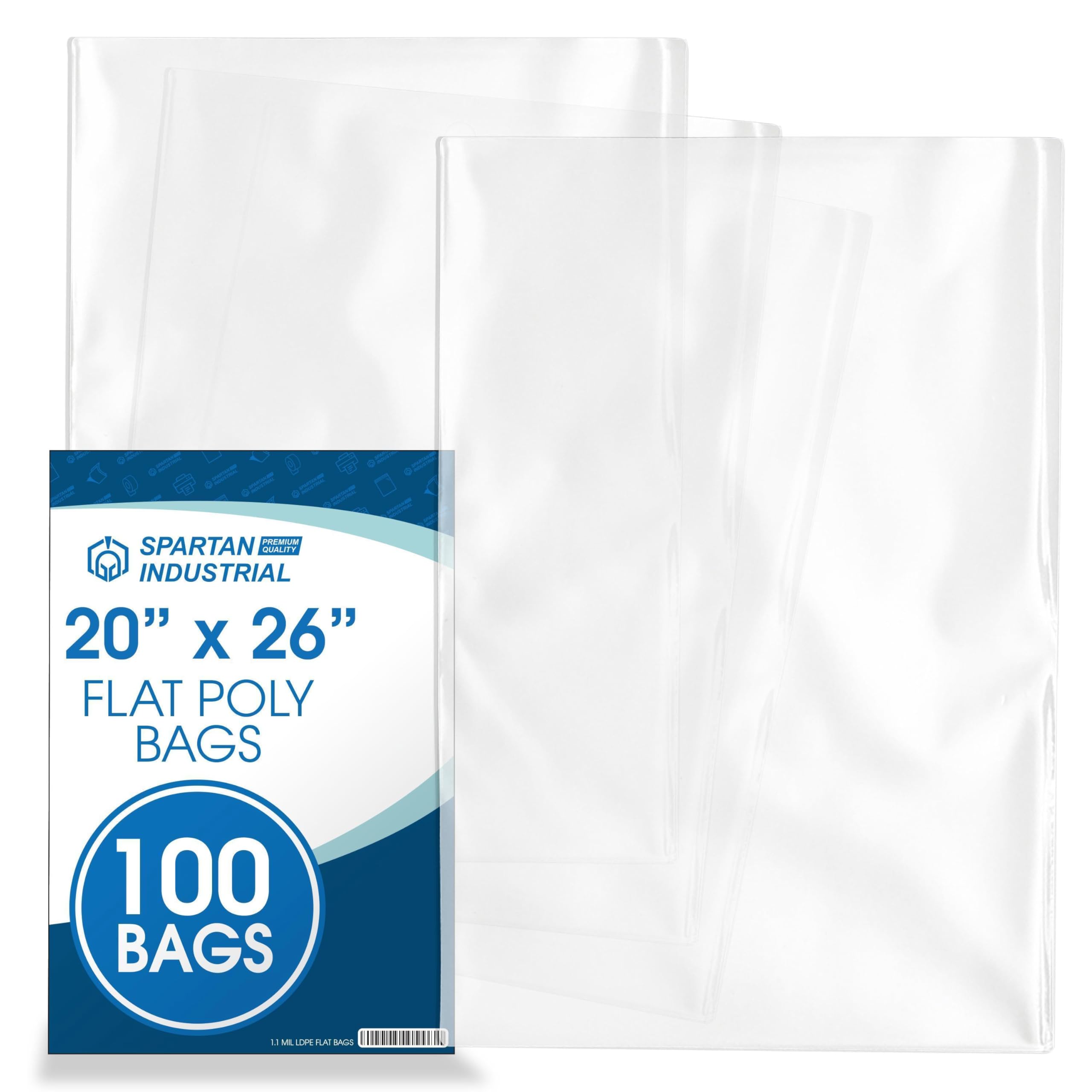 10" X 13" Open-End Flat Clear Poly Bags (100 Count) - 1.1 Mil Clear Plastic Bags for Packaging and Storage - No Adhesive Strip - Spartan Industrial