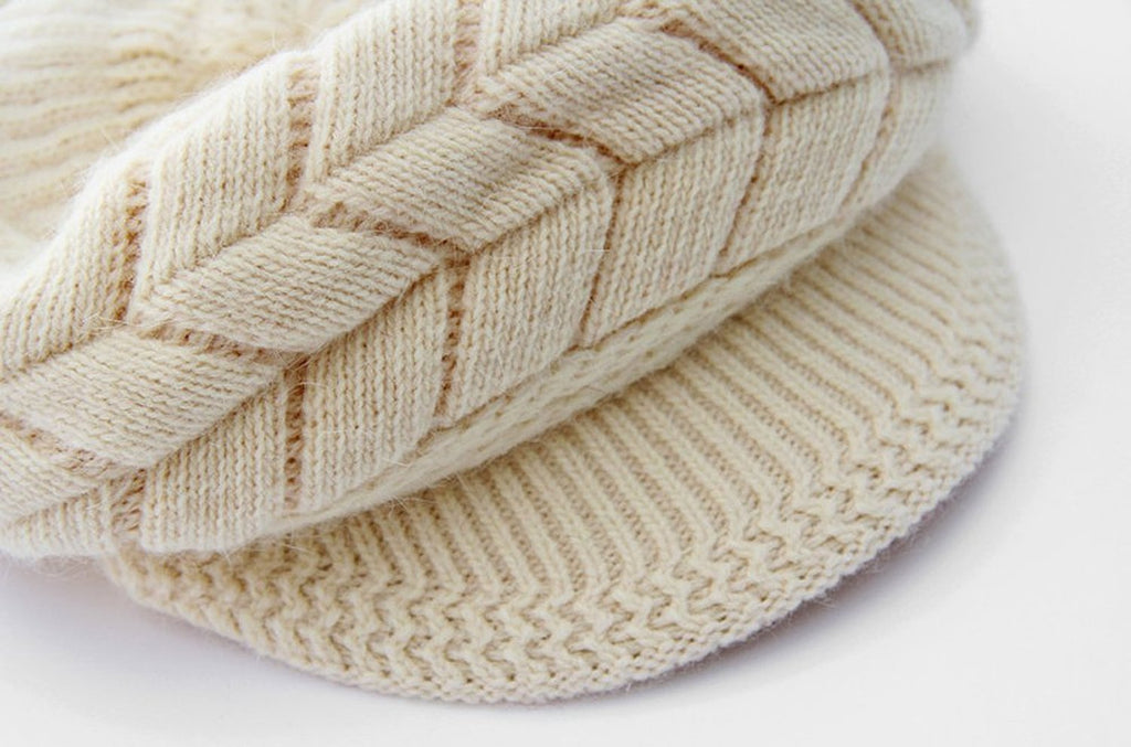 Women Winter Warm Knit Hat Wool Snow Ski Caps with Visor