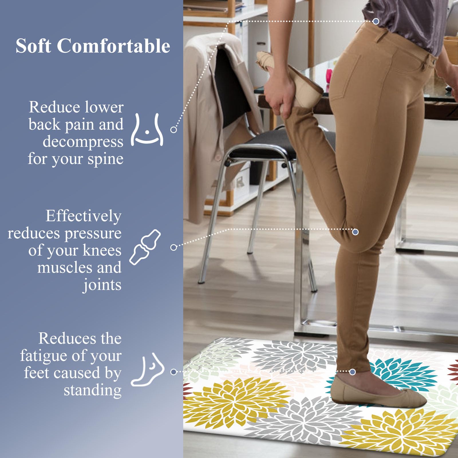 HEBE Anti Fatigue Kitchen Rugs Sets of 2, Non Slip Kitchen Mats for Floor, Waterproof Cushioned Comfort Standing Carpet for Kitchen Sink, Home Office, Laundry Room
