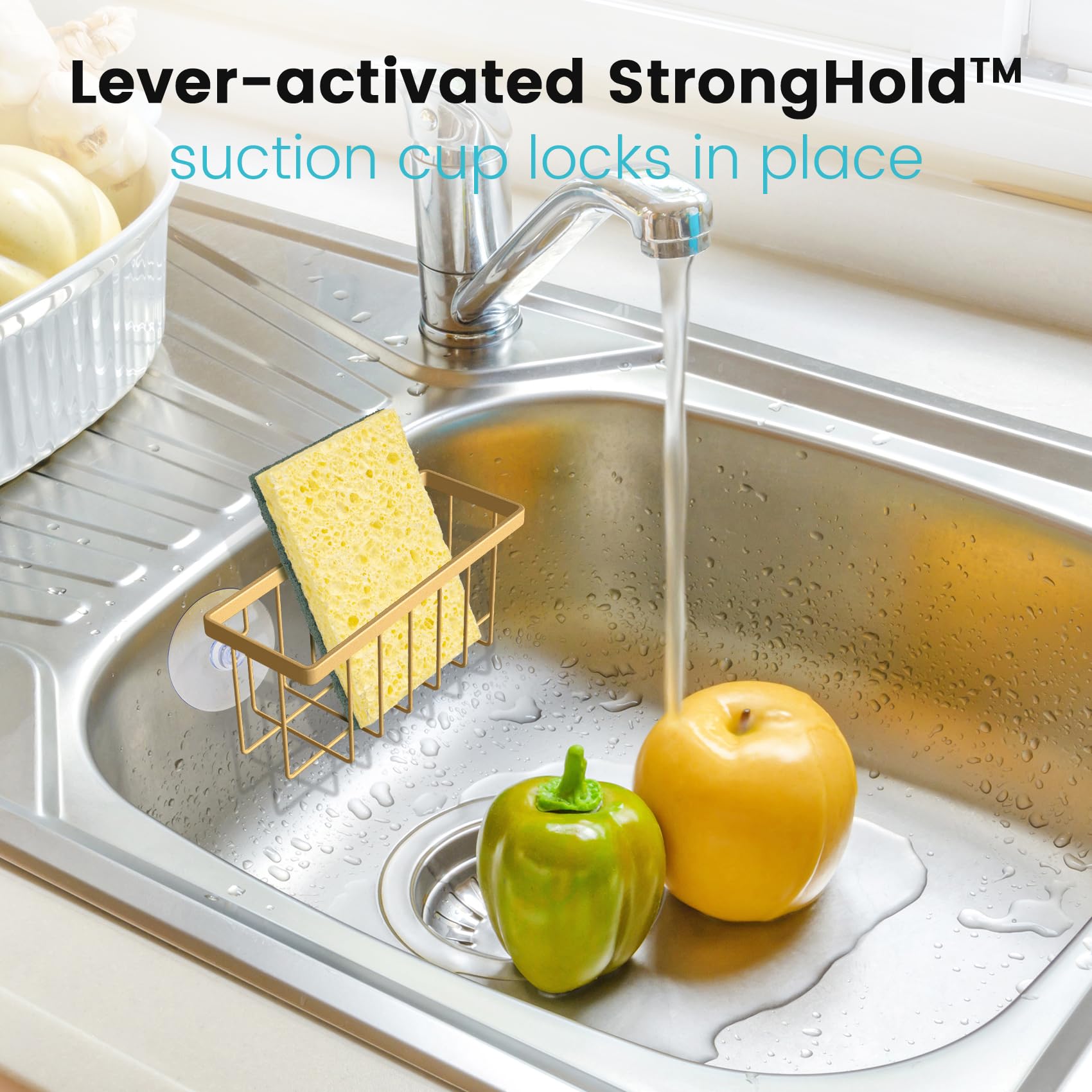 HLOOL Kitchen Sink Sponge Holder, Kitchen Sink Caddy, Sponge Holder for Kitchen Sink Suction, Dish Soap Holder (Black)