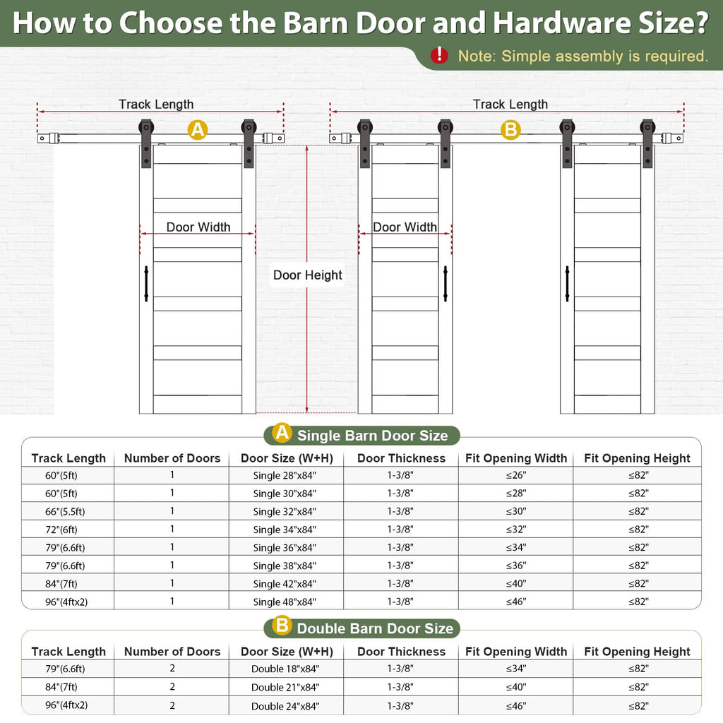 Double 18×84 inch Glass Sliding Barn Door Slab with 6.6ft Hardware Kit Included, 5-Panel Frosted Glass, Spruce Wood Support DIY Dyeing, Easy Assembly