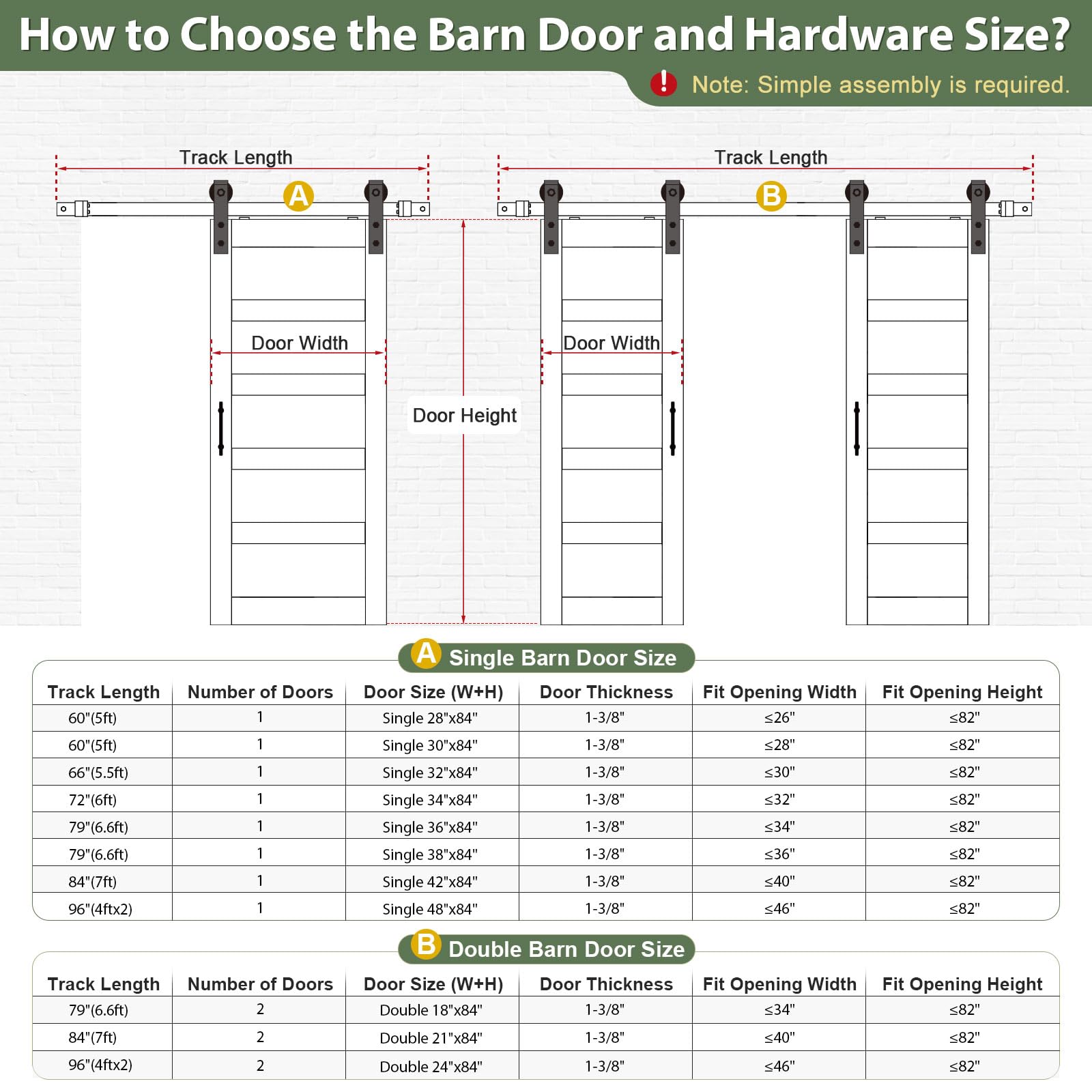 Double 18×84 inch Glass Sliding Barn Door Slab with 6.6ft Hardware Kit Included, 5-Panel Frosted Glass, Spruce Wood Support DIY Dyeing, Easy Assembly