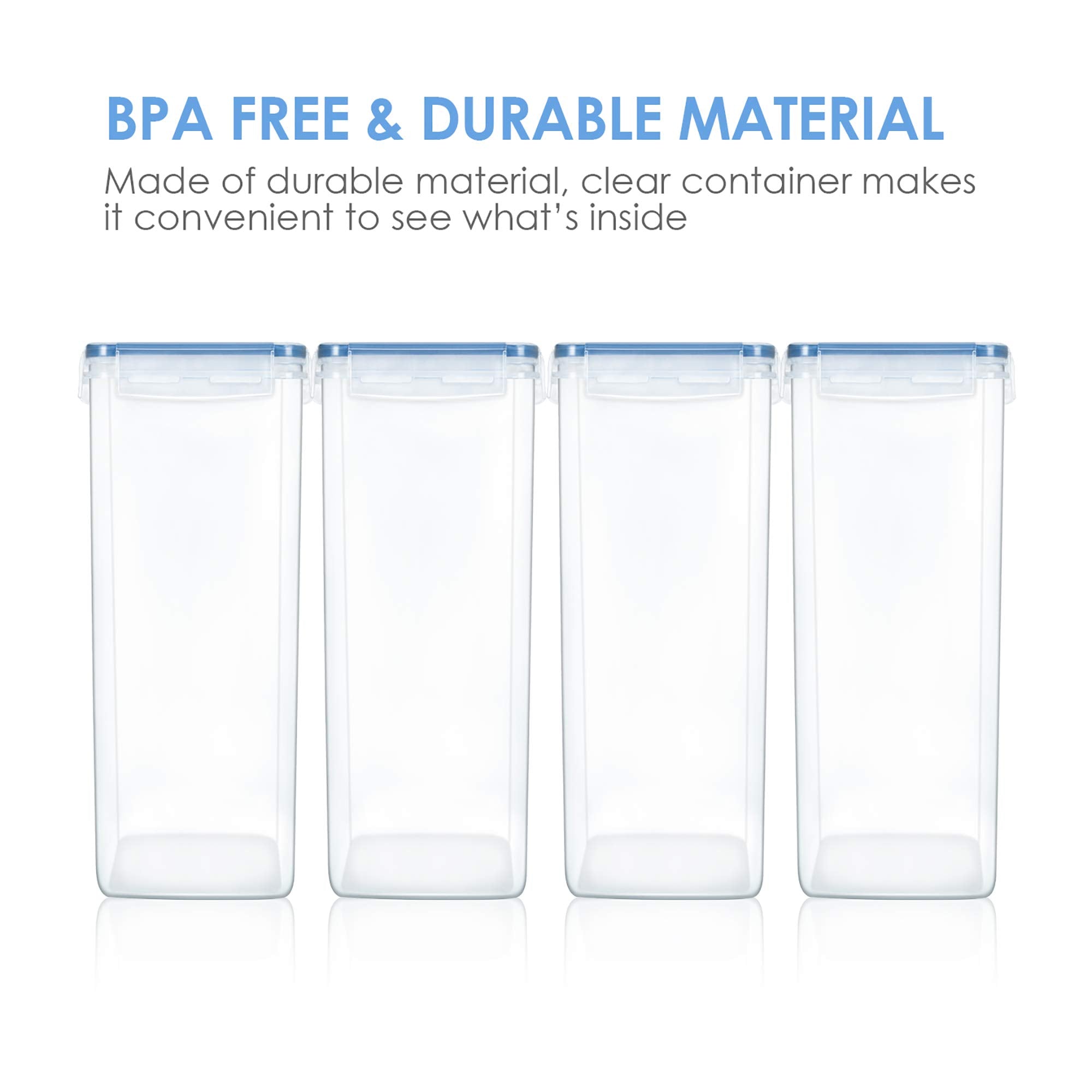 Vtopmart Food Storage Containers 2.5L / 84.5oz, 4 Pieces BPA Free Plastic Airtight Canister for Flour, Sugar, Baking Supplies, with 4 Measuring Cups and 24 Labels, Black