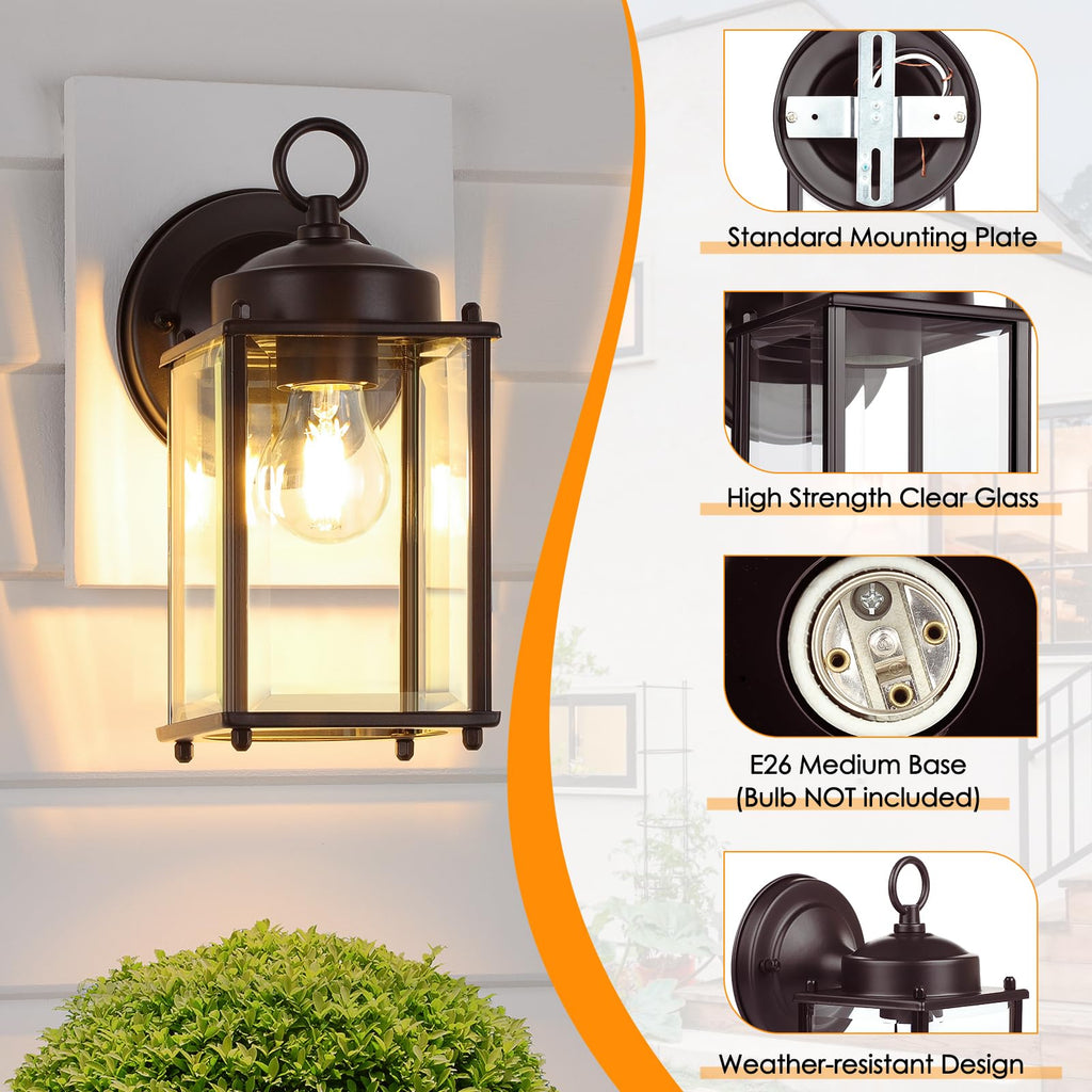 MATAMEYE Outdoor Wall Lantern, Exterior Dark Chocolate Waterproof Wall Sconce Lighting Fixture, Front Door Wall Lamp with Clear Beveled Glass, 2 Pack