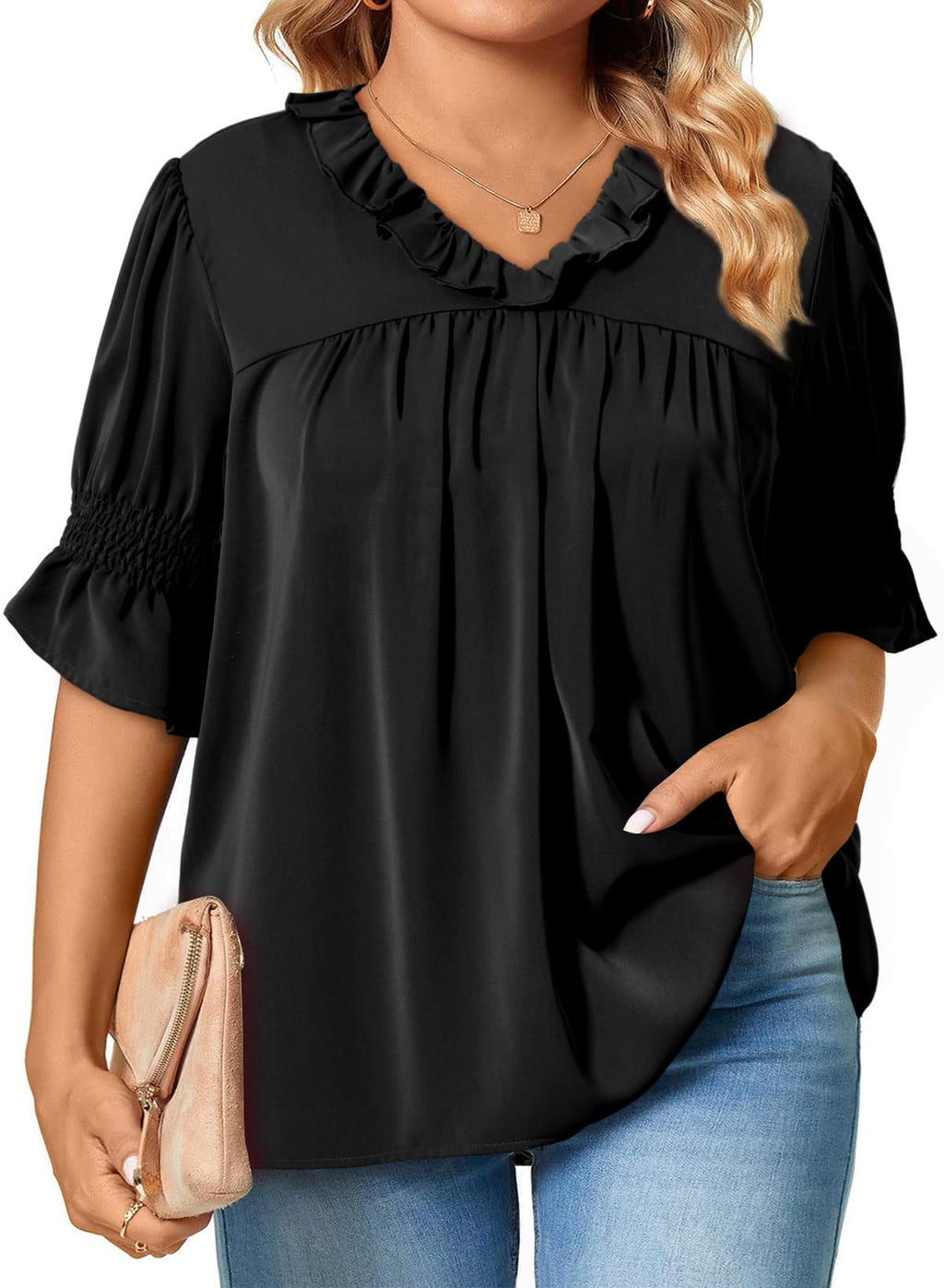 Eytino Plus Size Tops for Women Summer V Neck Short Sleeve Boho Floral Printed Flowy Chiffon Shirts Blouse(1X-5X)