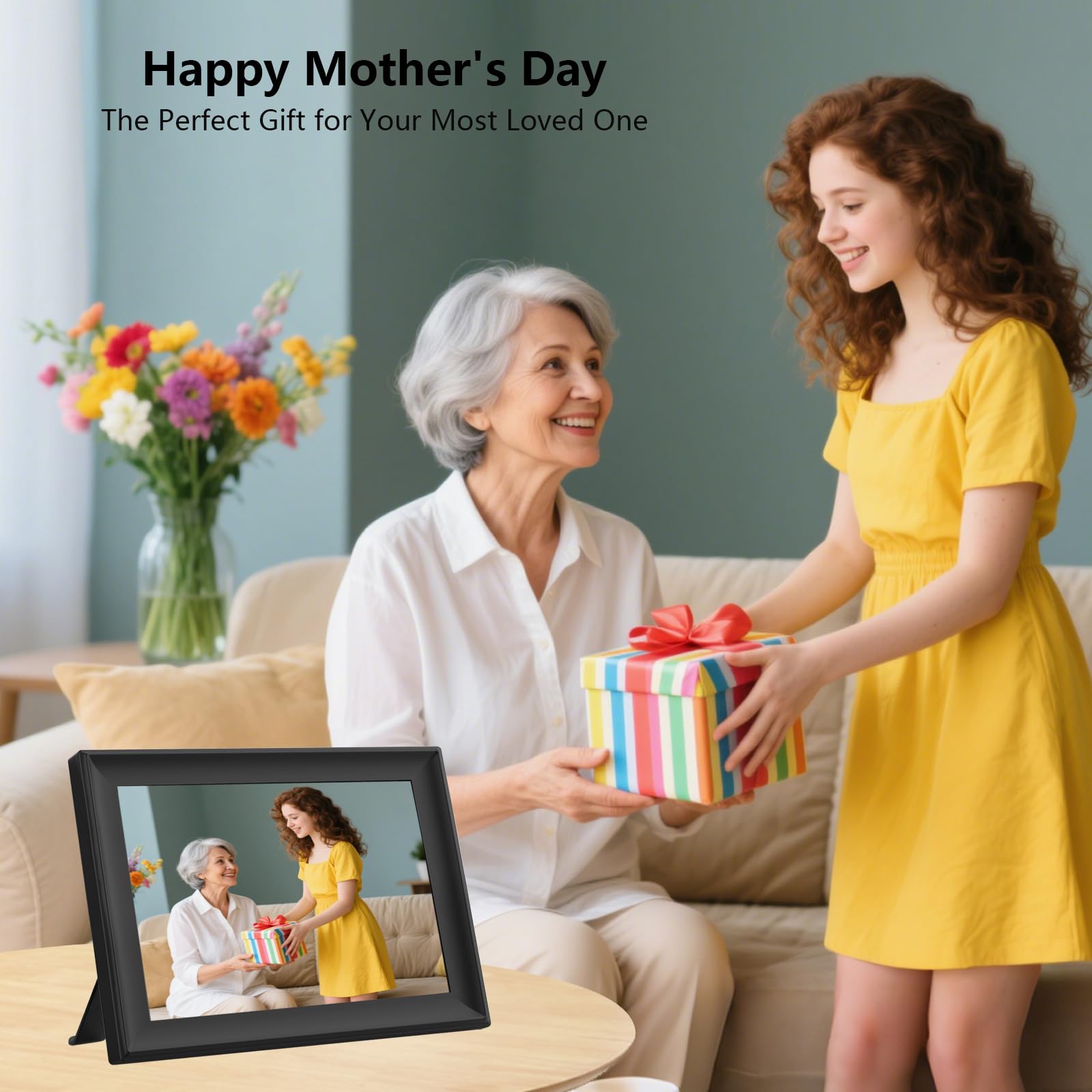 SSAWiFiFRAME Digital Picture Frame 10.1 inch WiFi Smart Photo Frame,1280 * 800 IPS Touchscreen Auto-Rotate, Built in 32GB Memory, 50 Photos /200MB Video Sharing via Free APP，Gift for Women/Mom