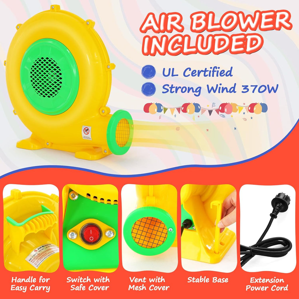 Whubefy Bounce House, Inflatable Bounce House for Kids 3-6 Big Kids 8-12, Indoor/Outdoor Double Slide Obstacle Bouncer with Blower, 12 x 9FT Jumping Castle with Center Hoop for Family Backyard