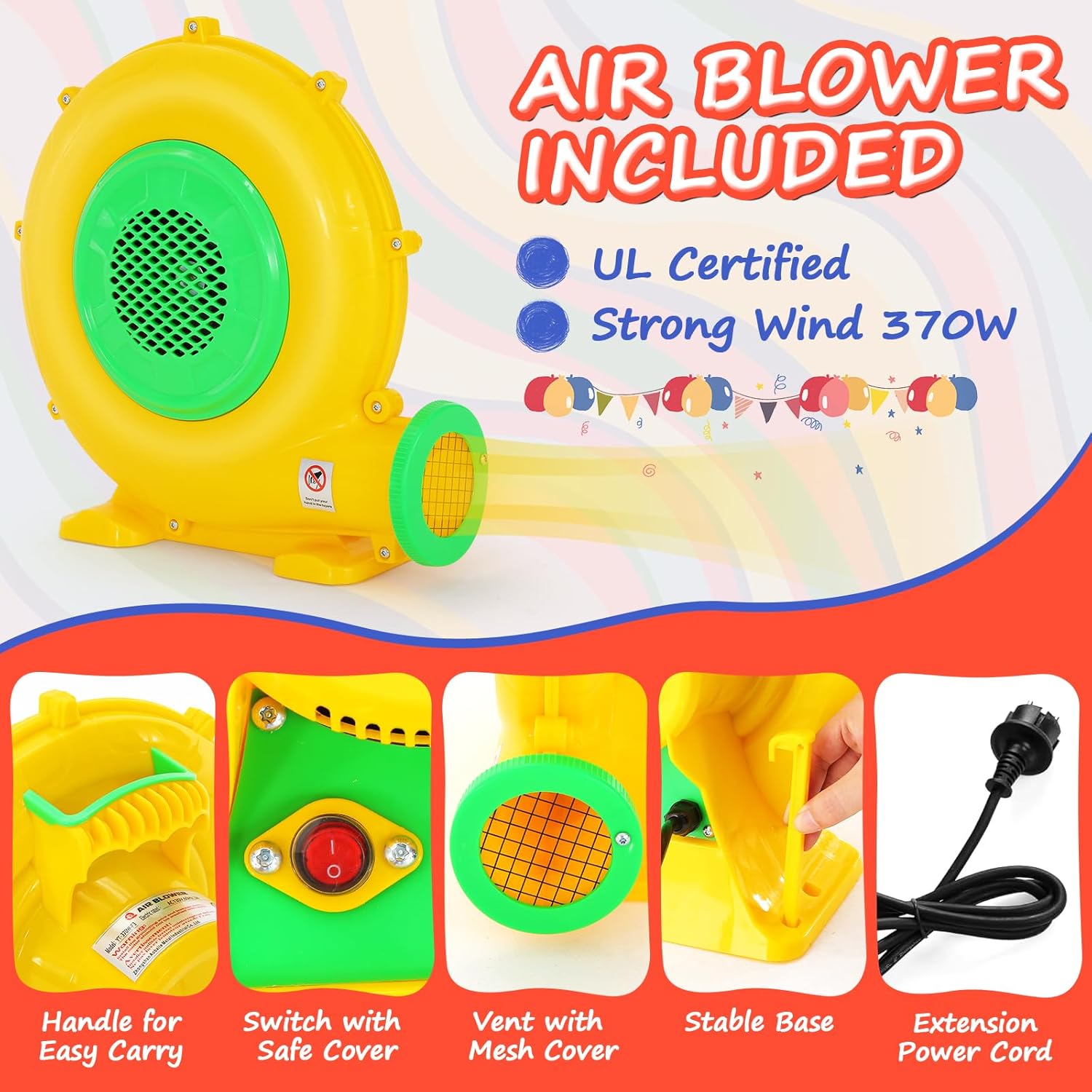 Whubefy Bounce House, Inflatable Bounce House for Kids 3-6 Big Kids 8-12, Indoor/Outdoor Double Slide Obstacle Bouncer with Blower, 12 x 9FT Jumping Castle with Center Hoop for Family Backyard