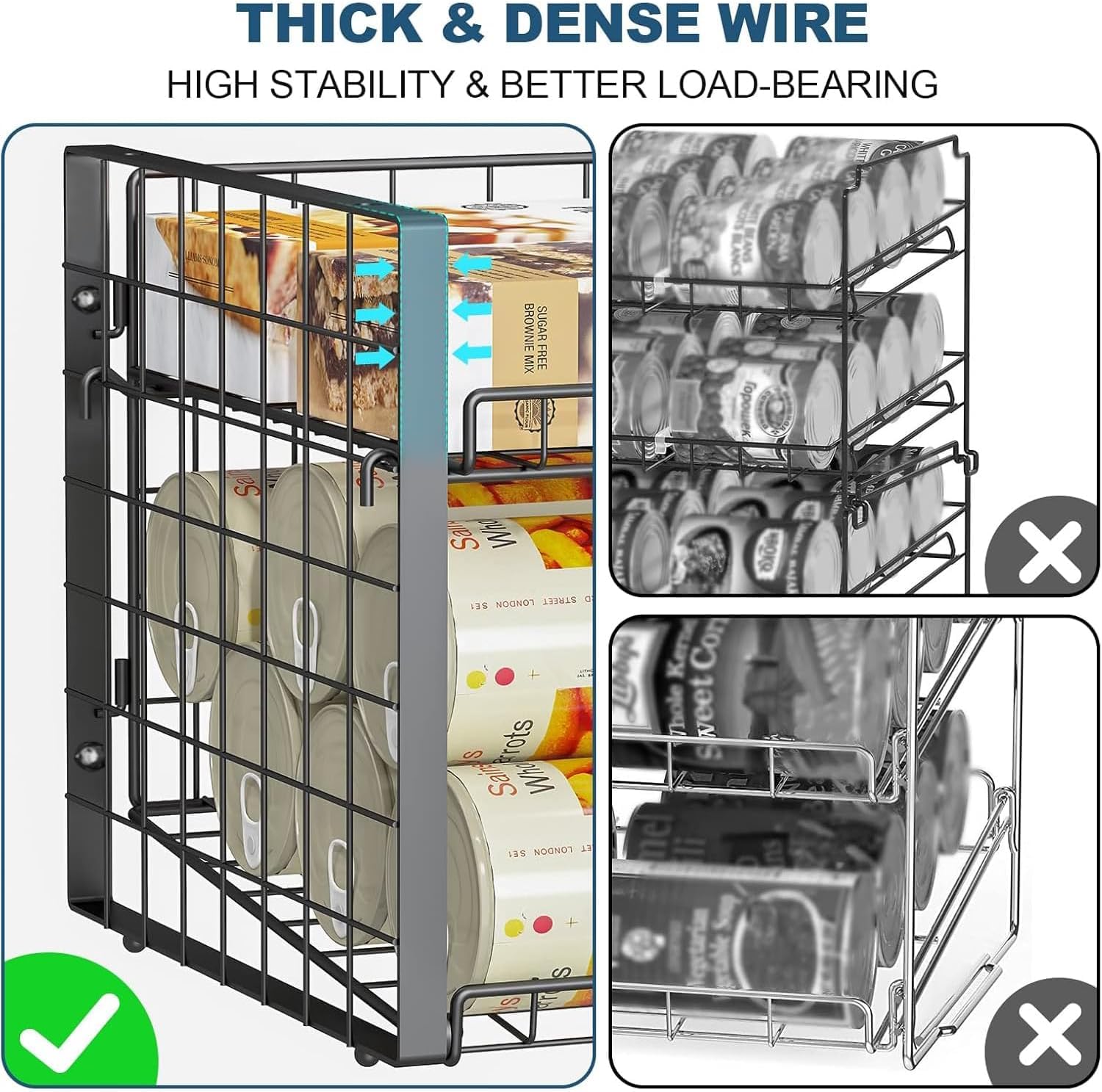 JKsmart 3-Tier Stackable Can Rack Organizer for Pantry, Adjustable Can Storage Holder for Various Ounces of Canned food Soda Drinks, Can Dispenser for Kitchen Cupboard Cabinet, 2 Pack