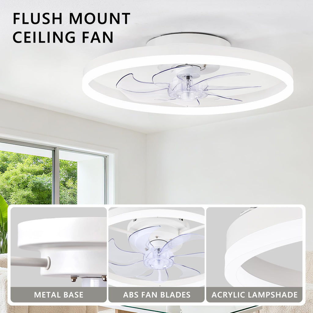 16 Inch RGB Low Profile Ceiling Fans with Lights, Modern Flush Mount Fandelier Chandelier Fixture, Remote & APP Control, Black LED Ceiling Fan Light for Bedroom, Living Room, Kitchen Indoor