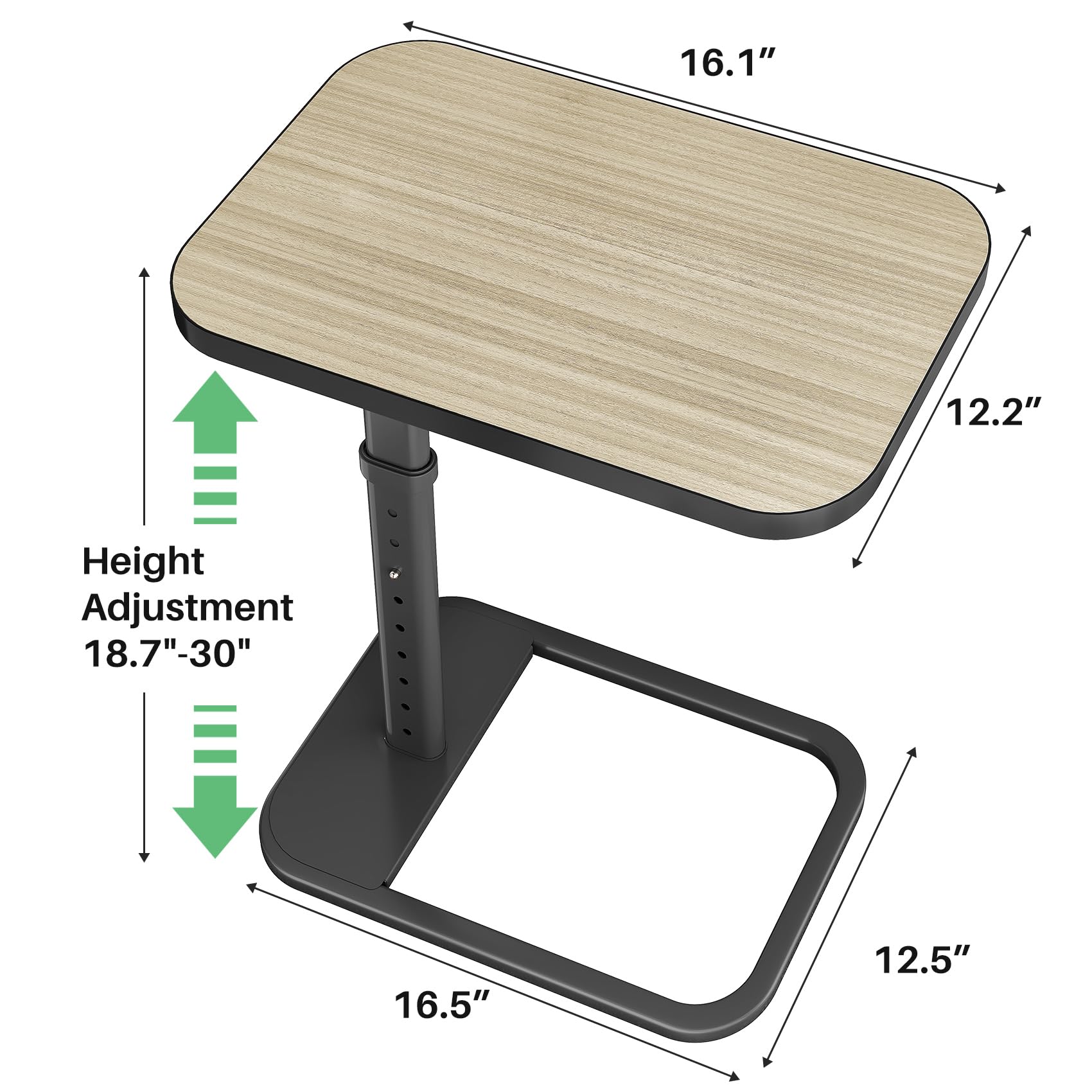Kitstorack TV Tray Table, Adjustable Height & Rounded Metal Corners, Snack Table for Couch, Sofa, Bed, Chair, Living Room, C Shaped End Side Table for Eating, Dinner or Laptop, Small Spaces, Black