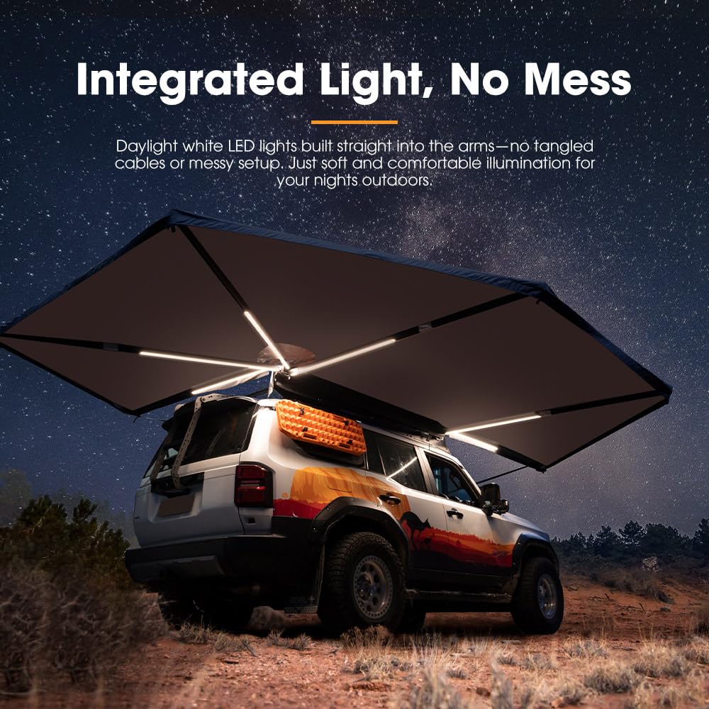 SanHima Vehicle Awning 4.6ft x 6.6ft - Roof Rack Pull Out Side Awning 30ft² Sun Shade UPF50+ Weatherproof for Camping Car SUV Truck Van