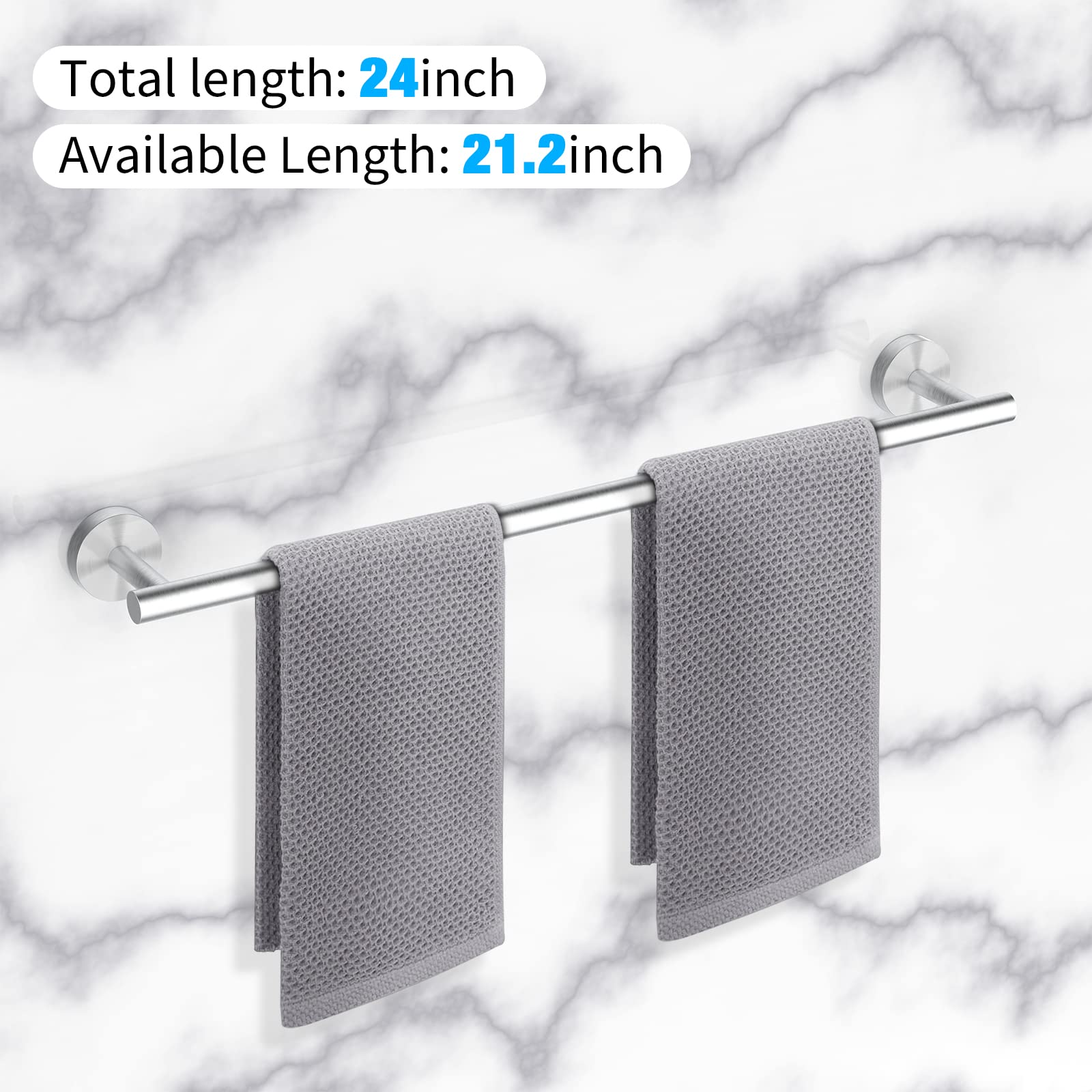 Cilee 2 Pieces Matte Black Bathroom Towel Bar, 24 Inch Double Towel Racks,Bathroom Towel Holder Towel Hanger for Bathroom Stainless Steel Wall Mount
