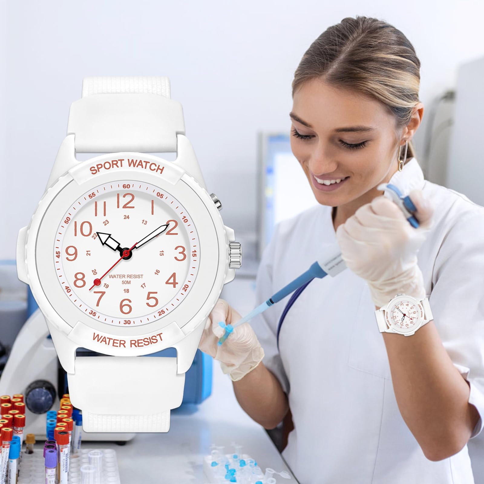 PROKING Waterproof Nurse Watch for Medical Professionals Students Women Men, Night Light, 12/24 Hour Military Time Easy to Read Dial, Second Hand Watch for Nursing Day Gifts