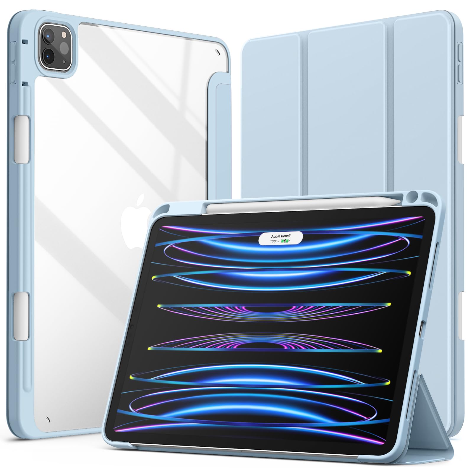 JETech Case ONLY for iPad Pro 11 Inch (2022/2021/2020/2018) with Pencil Holder, Clear Transparent Back Shell Slim Stand Shockproof Tablet Cover, Auto Wake/Sleep (Black)