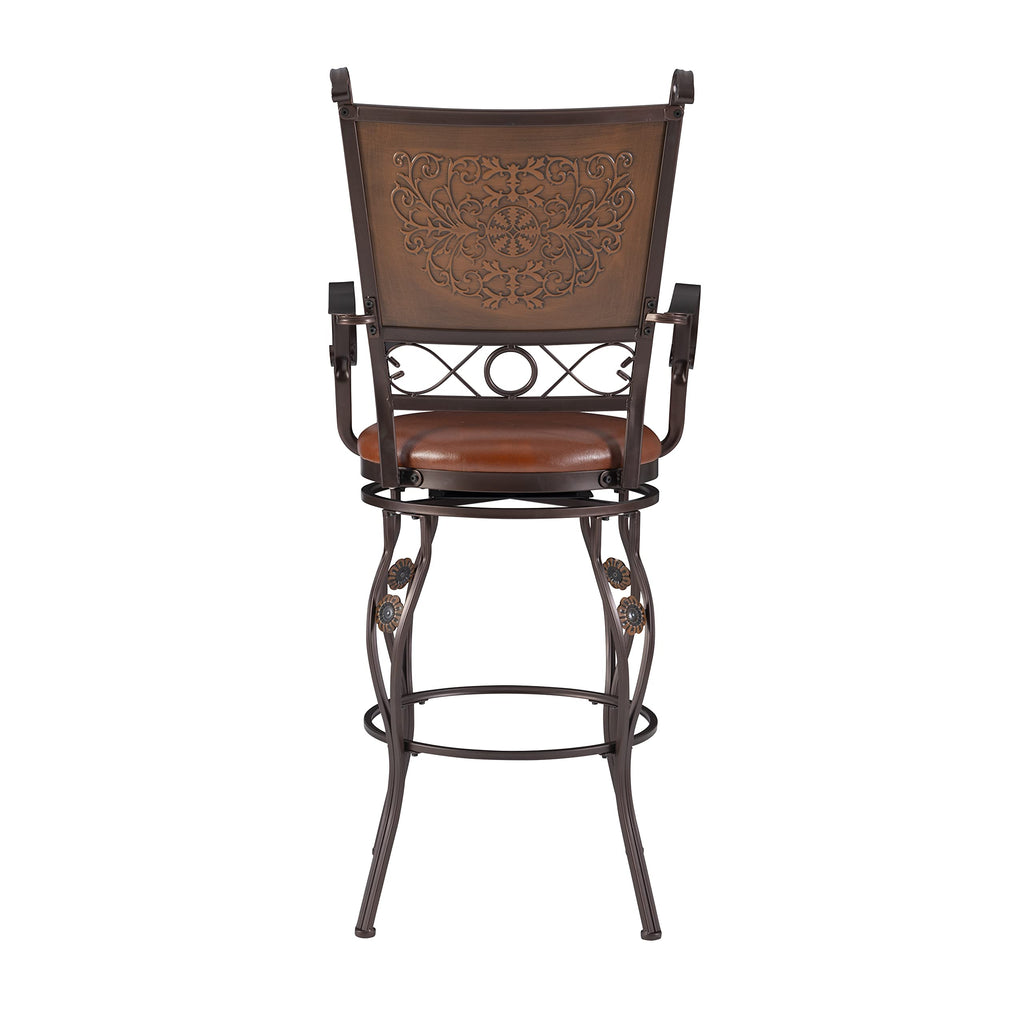 Powell Company Big & Tall Copper Stamped Back Arms by Powell Big and Tall Counter Stool, 24" Seat Height, brown