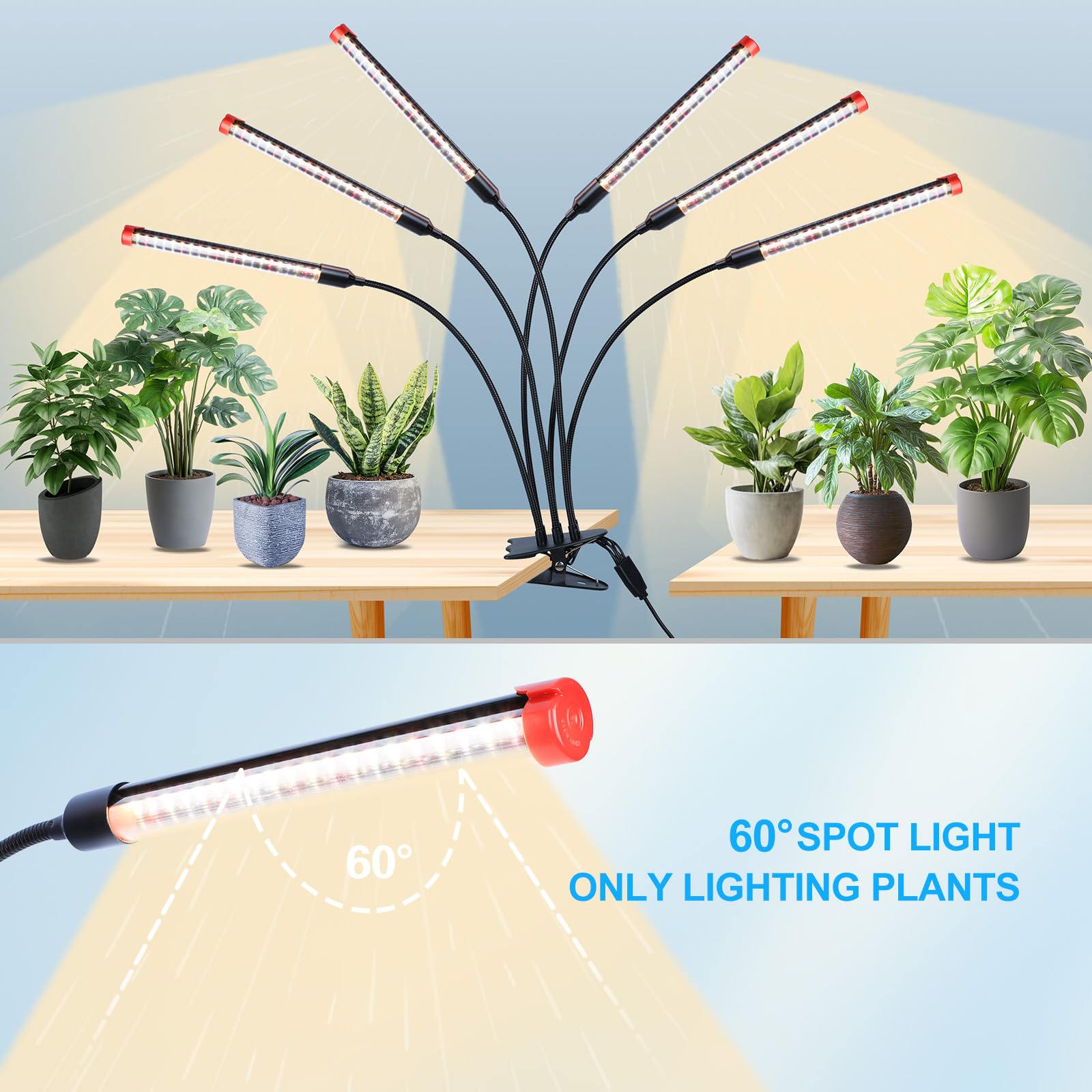 FECiDA Gamechanger 2026 36 Watt Power Draw, NO Need Adapter, 4Head Strong Clip Grow Lights for Indoor Plants with 4/8/12/16/20H Timer, LED Plant Growing Lamps for Houseplants, Bonsai, Seed Starting