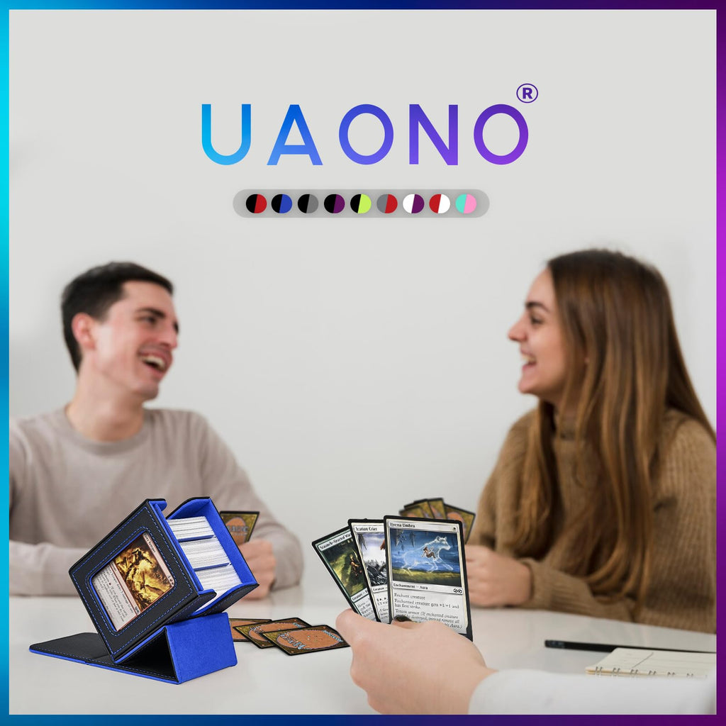 UAONO 4 Pack MTG Commander Deck Box, Independent Commander Display, Fits 400 Double-Sleeved Cards, Magnetic Deck Case for Magic the Gathering TCG, 8 Dividers & 4 Top Loaders (4 Color)
