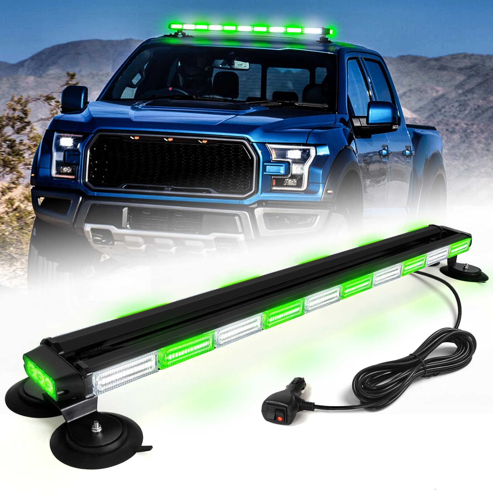 42" Roof Top Strobe Light Bar Amber White Emergency Traffic Advisor Lights, Double Side Warning Safety Flashing w/Magnetic Mount for Construction Vehicles Plow Trucks Pickup, Amber/White