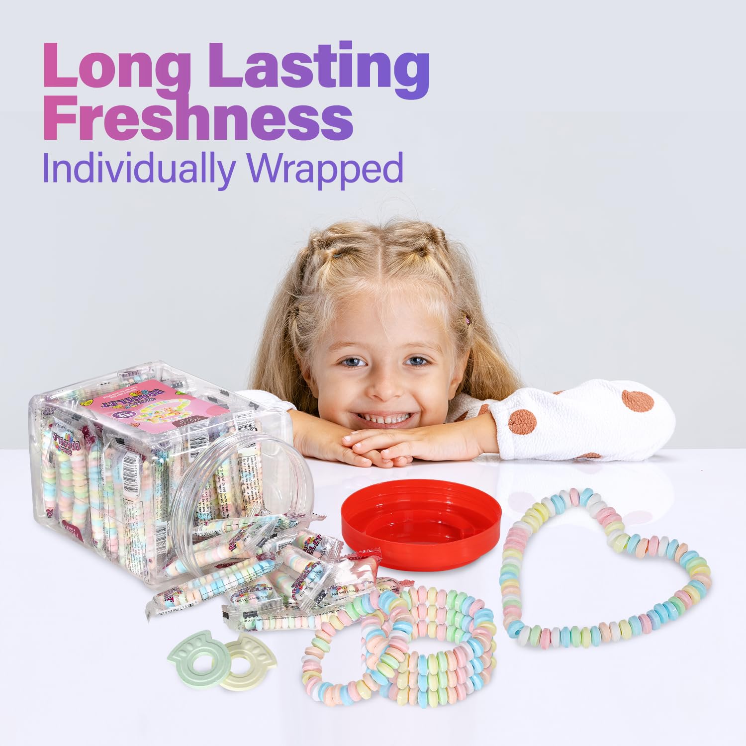 Fresh Finest 48-Count Bulk Candy Bracelets - Individually Wrapped Novelty Candy Bracelets. Perfect for Party Favors, Goody Bags, Candy Buffets, and Retro-Themed Events.
